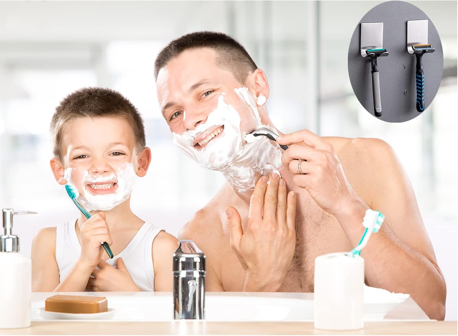 Razor Holder Shaver Hook Hanger Stand(2 Pack)Self Adhesive Stainless S