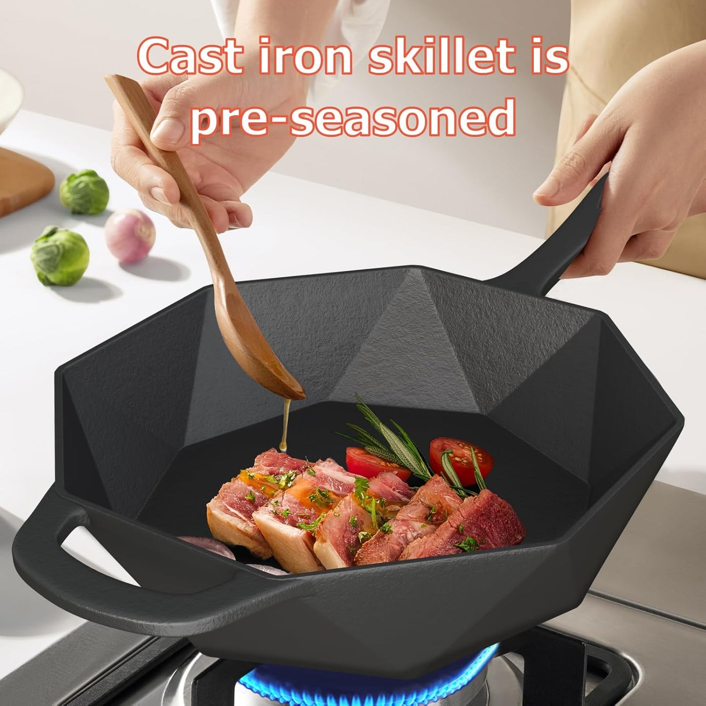 Cast Iron Skillet with Lid Pre-seasoned Cast Iron Pans, Smoker Box for