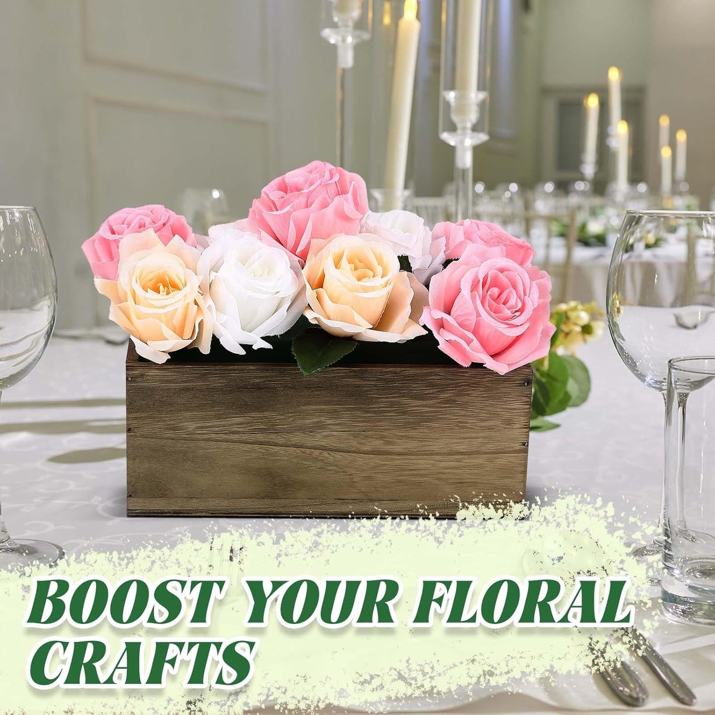 Havawish 10 Sets 10 x 4 x 4 in Wood Rectangular Planter Boxes Bulk Wood Flower Box Centerpiece Vases with Floral Foam Blocks Rustic Flower Pot Indoor Window for Wedding Arrangement