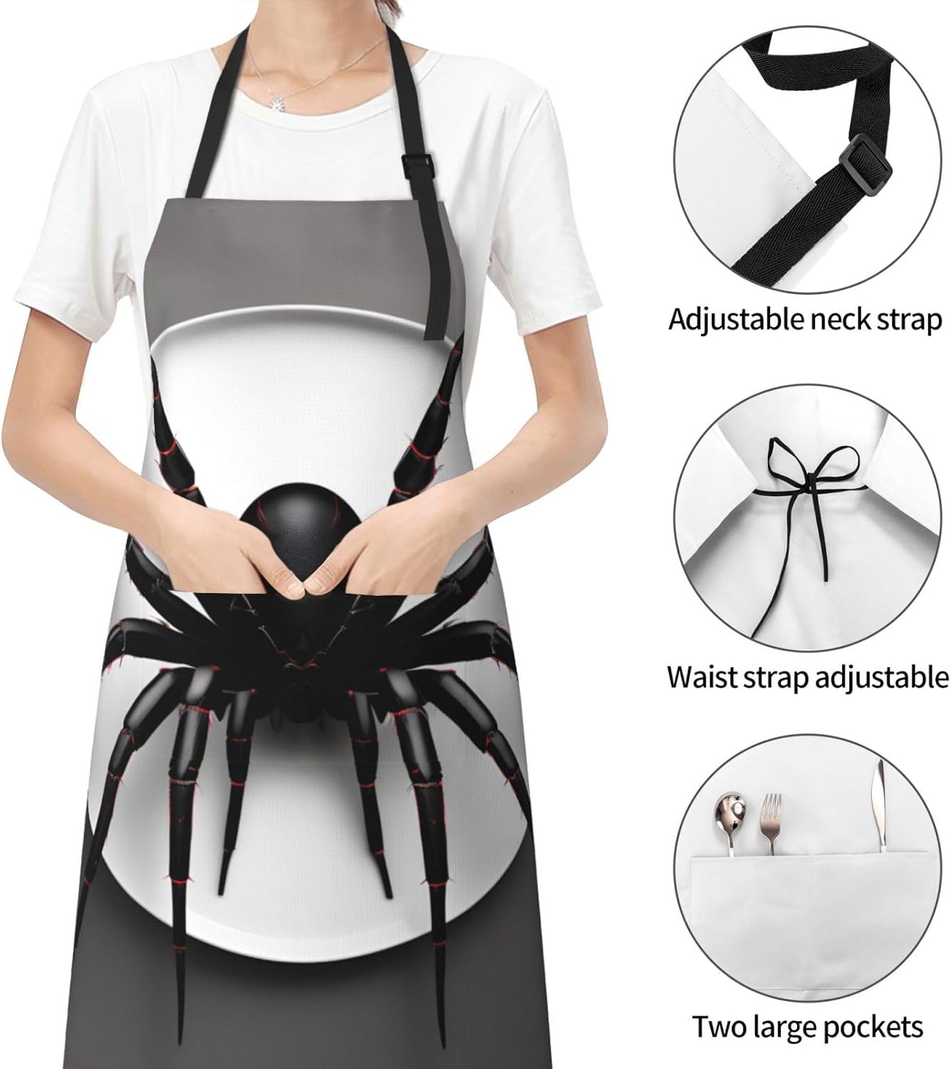 Black Spider print Waterproof chef's apron with pocket apron for kitch