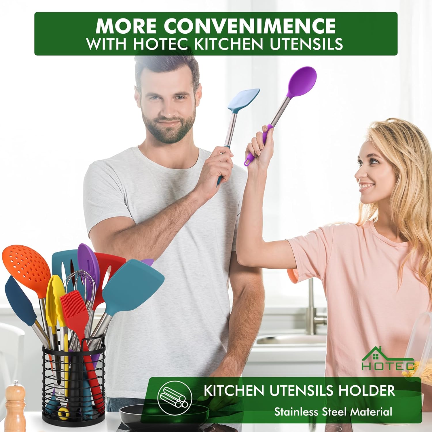 HOTEC 446°F Heat Resistant Silicone Kitchen Utensils, Cooking Utensil 