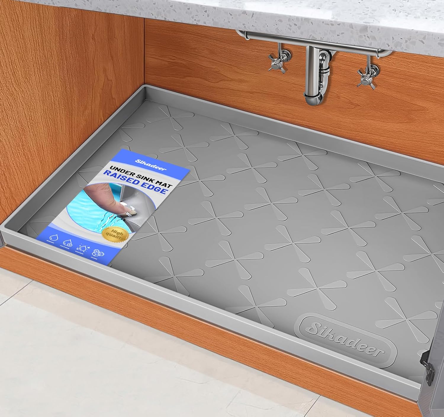 SIKADEER 34" x 22" Under Sink Mat Waterproof, Silicone Mat Kitchen Dra