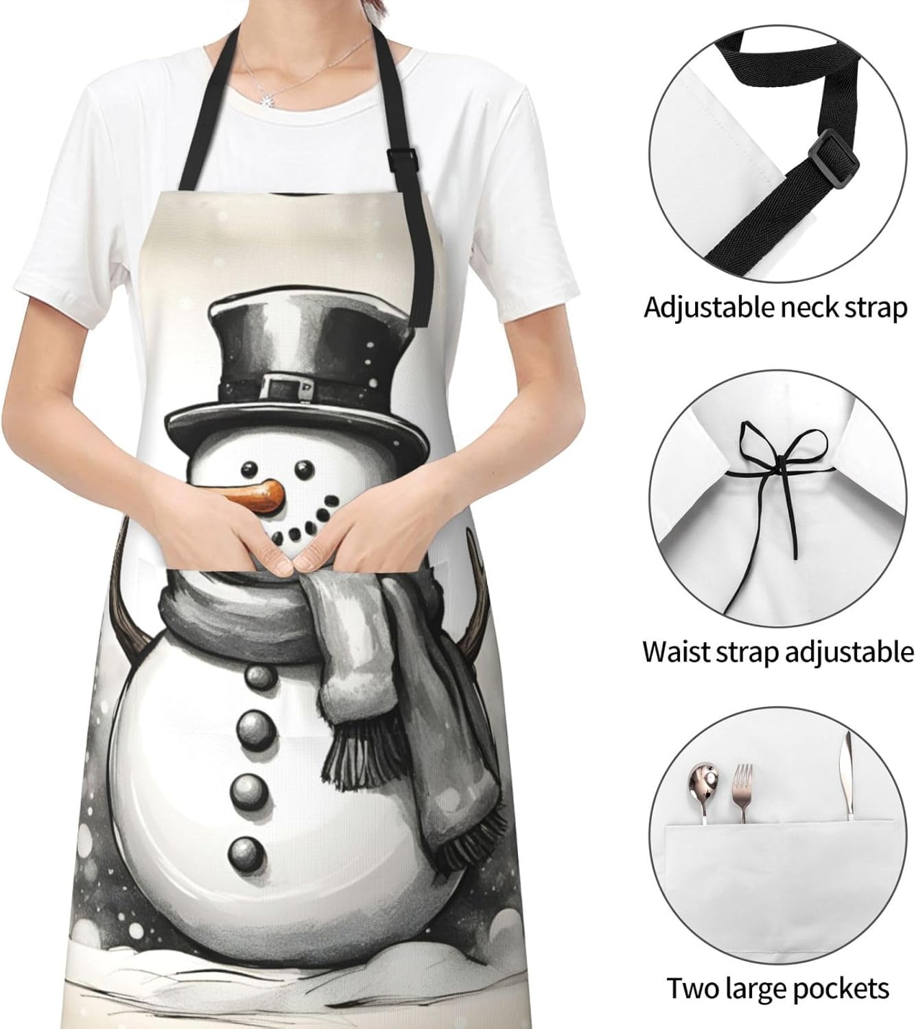 christmas snowman 1 Print 28x33 In Adult Kitchen Apron with Pockets Ve