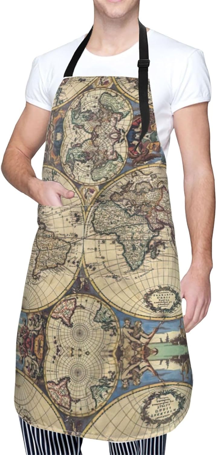Ancient Map World Globe Print Laundry apron 28x33 In Waterproof Kitche