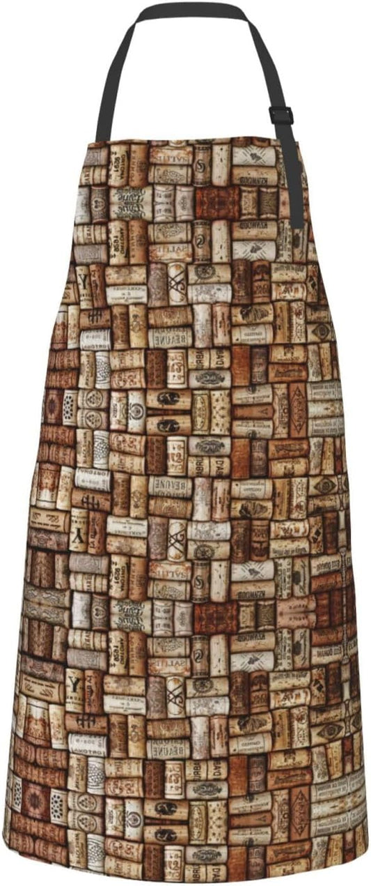 Wine cork print Waterproof apron with pocket adjustable cooking apron for adult kitchen bibs to bake