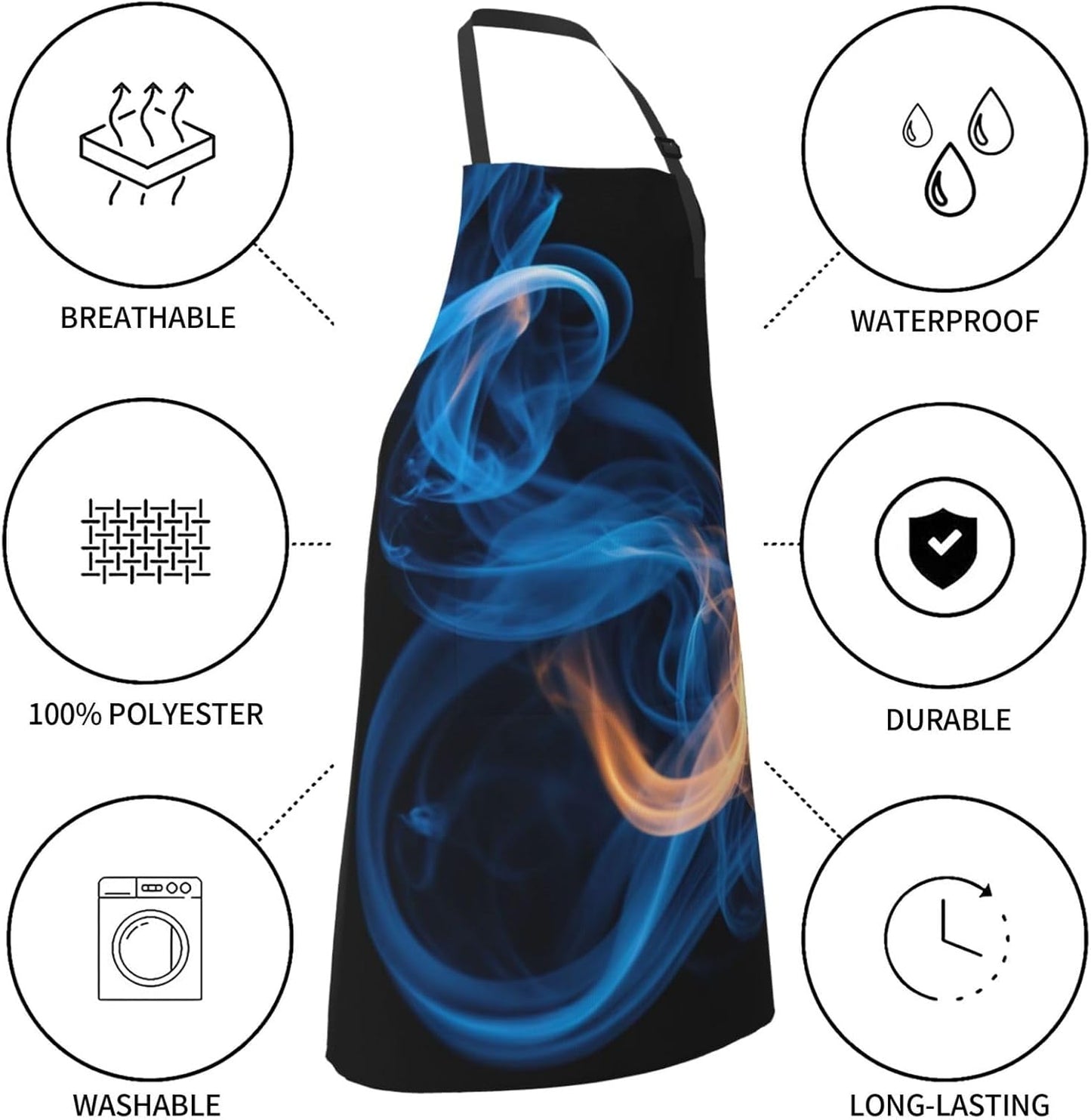 Blue Flame print Waterproof chef's apron with pocket apron for kitchen
