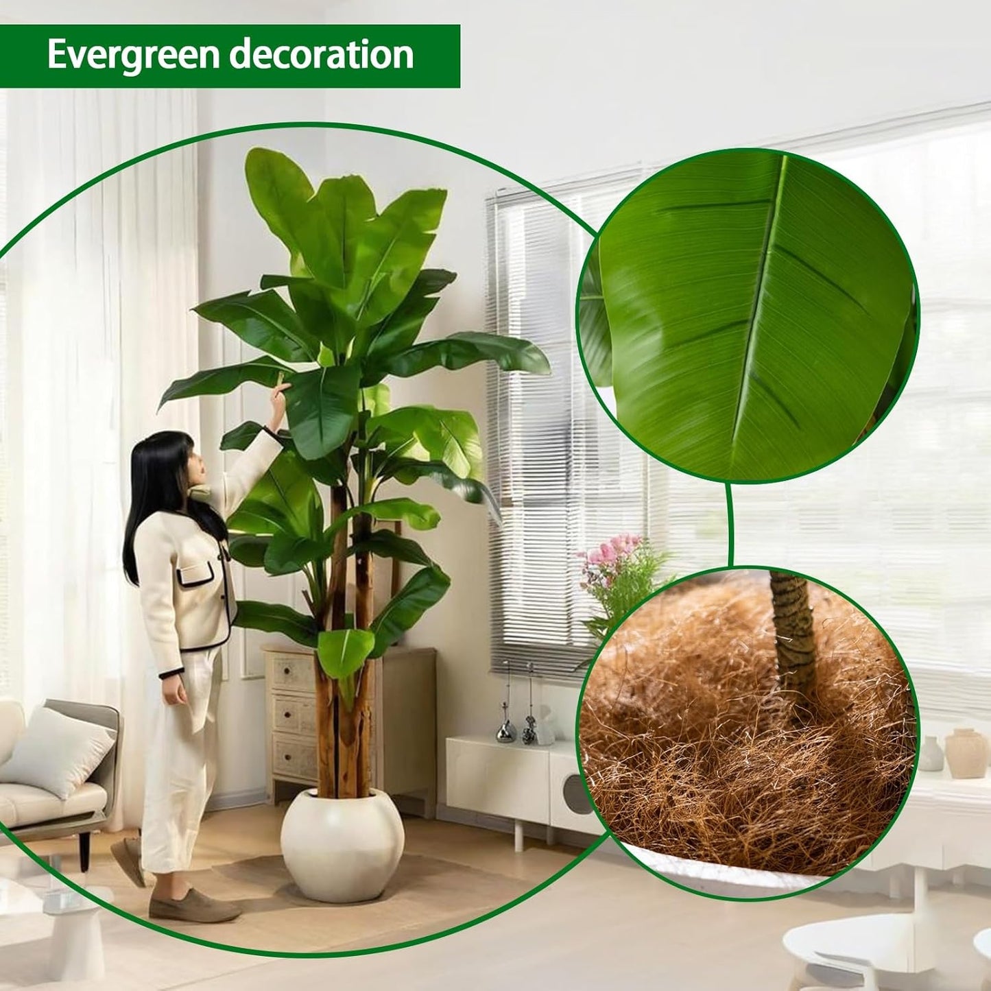 Artificial Scindapsus Aureus Plant Indoor Fake Tree with White Tall Pl