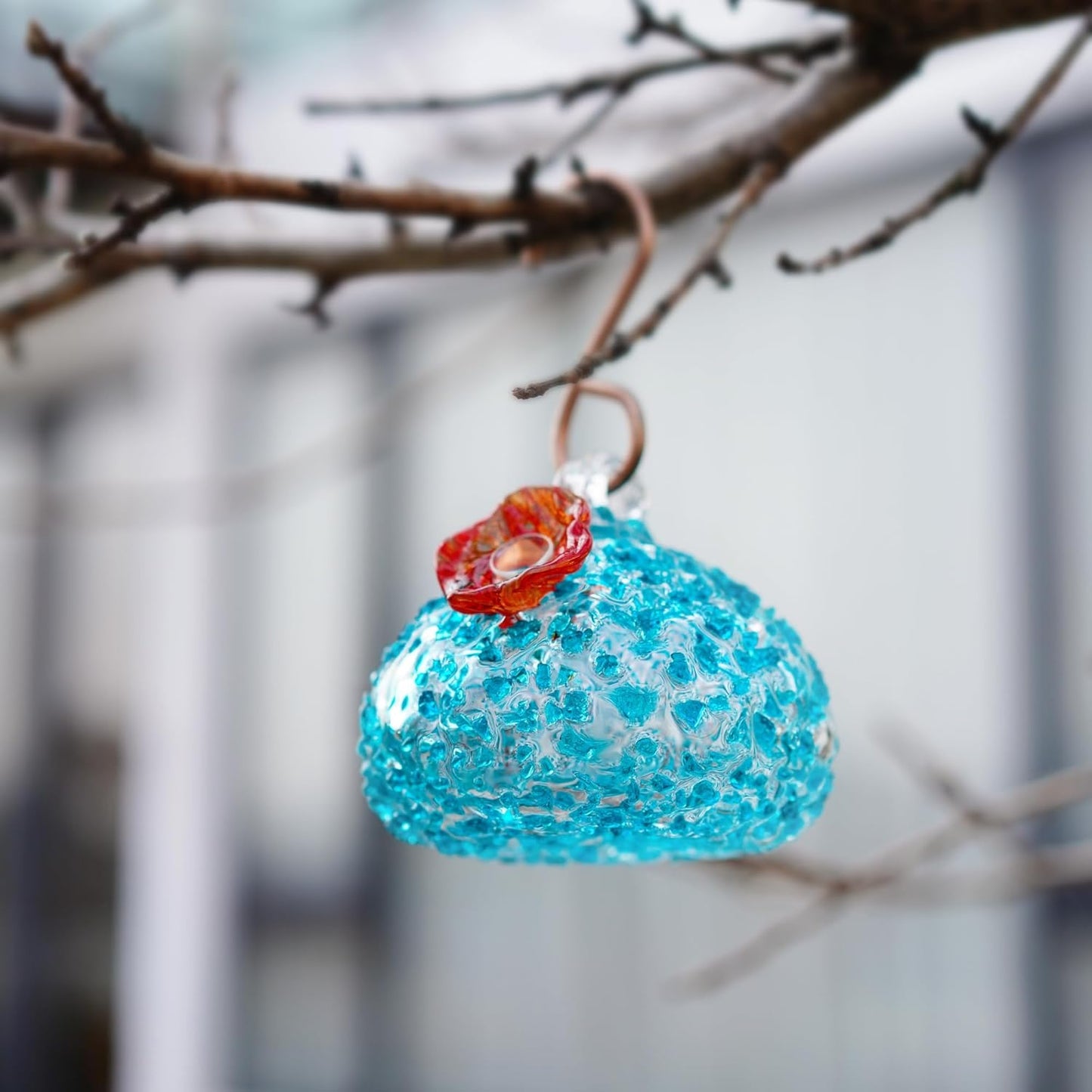 Hand Blown Glass Hummingbird Feeder for Outdoors Hanging Glass Humming Bird Feeder for Garden Backyard Decor