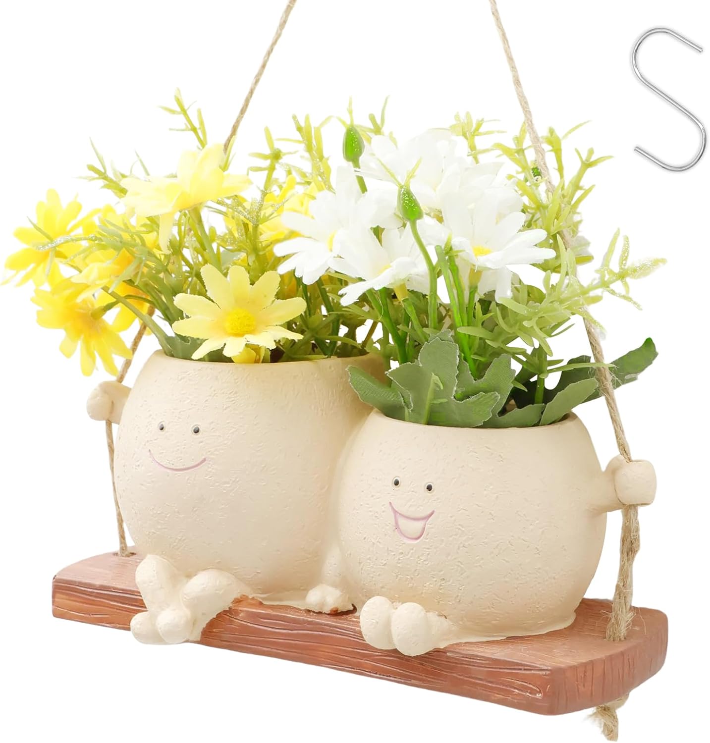 Face Flower Pot Small Swing Face Hanging Planter Pots Swinging Succulent Cute Hanging Flower Pot Resin Head Planter for String Indoor Outdoor Plants Lovers Birthday