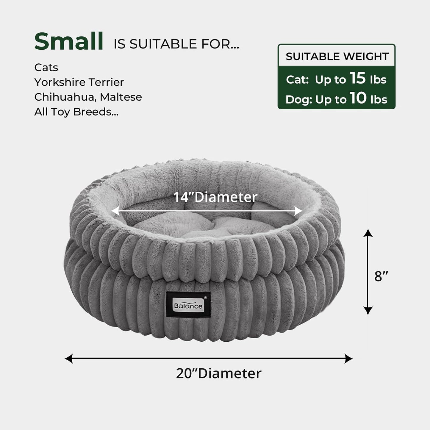 BALANCE Cat Bed Kitten Bed, Washable Round Cat Beds for Indoor Cats, S