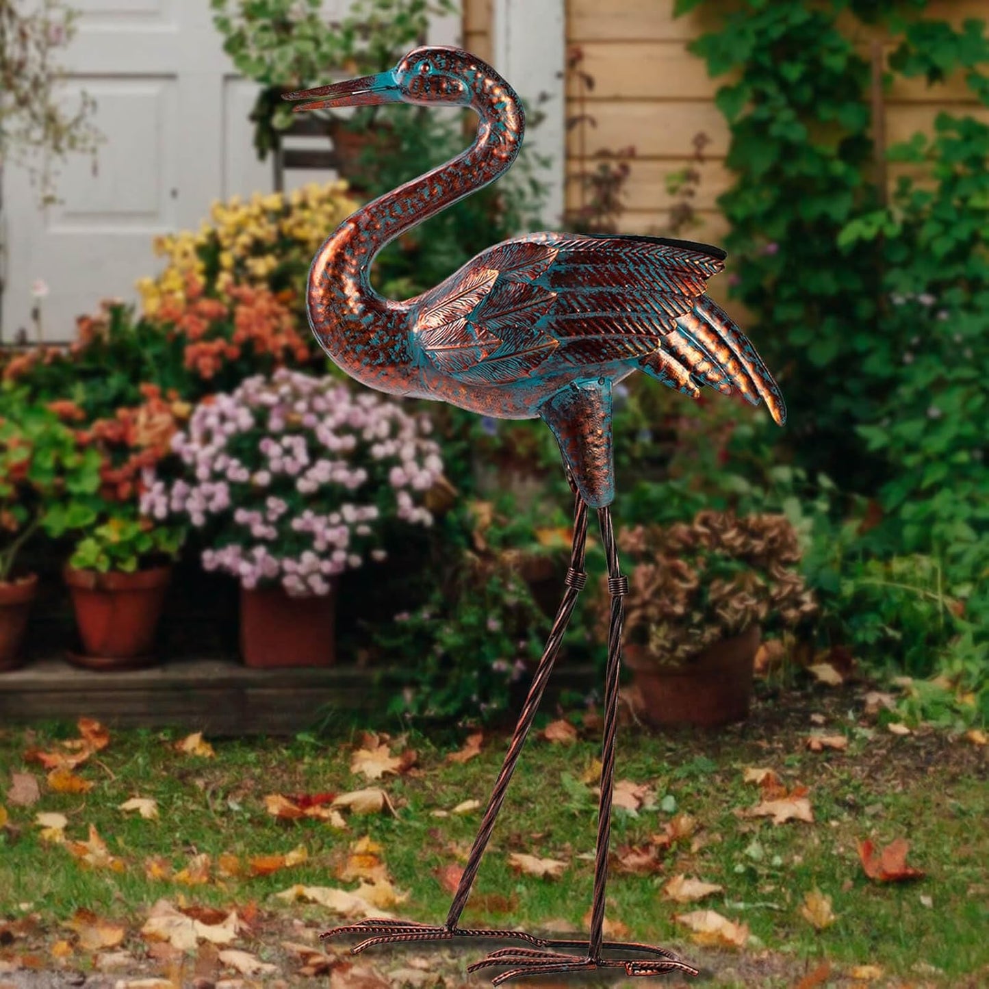 Natelf Garden Crane Statues for Outdoor Standing Patina Heron Decoy Yard Sculptures, Metal Bird Art Ornaments for Patio Lawn Pond Backyard Decorations
