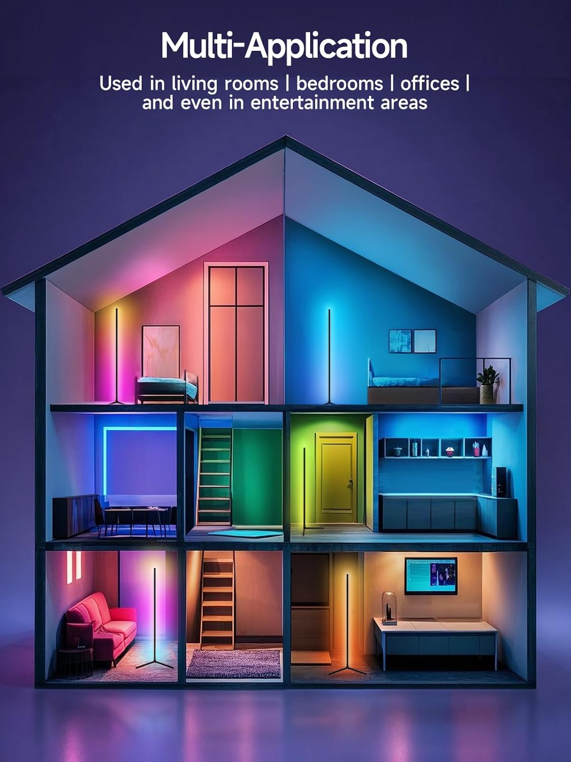 Corner Floor Lamp, RGB LED Corner Lamp with Music Sync, Smart App and 