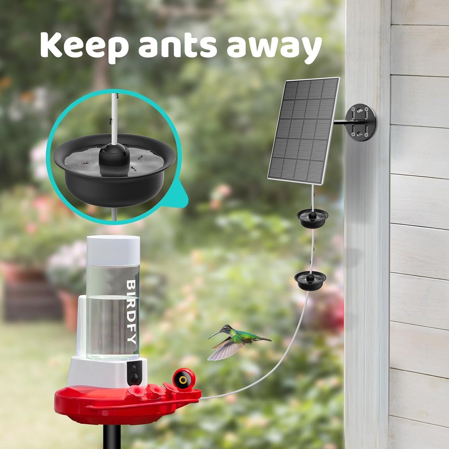 NETVUE by Birdfy Ant Guard for Hummingbird Feeder with Camera Solar Powered Cable, Keep Nectar from Ants, Hummingbird Feeders for Outdoors Hanging, Black, Made of Durable Plastic & Silicone, 2 Pack