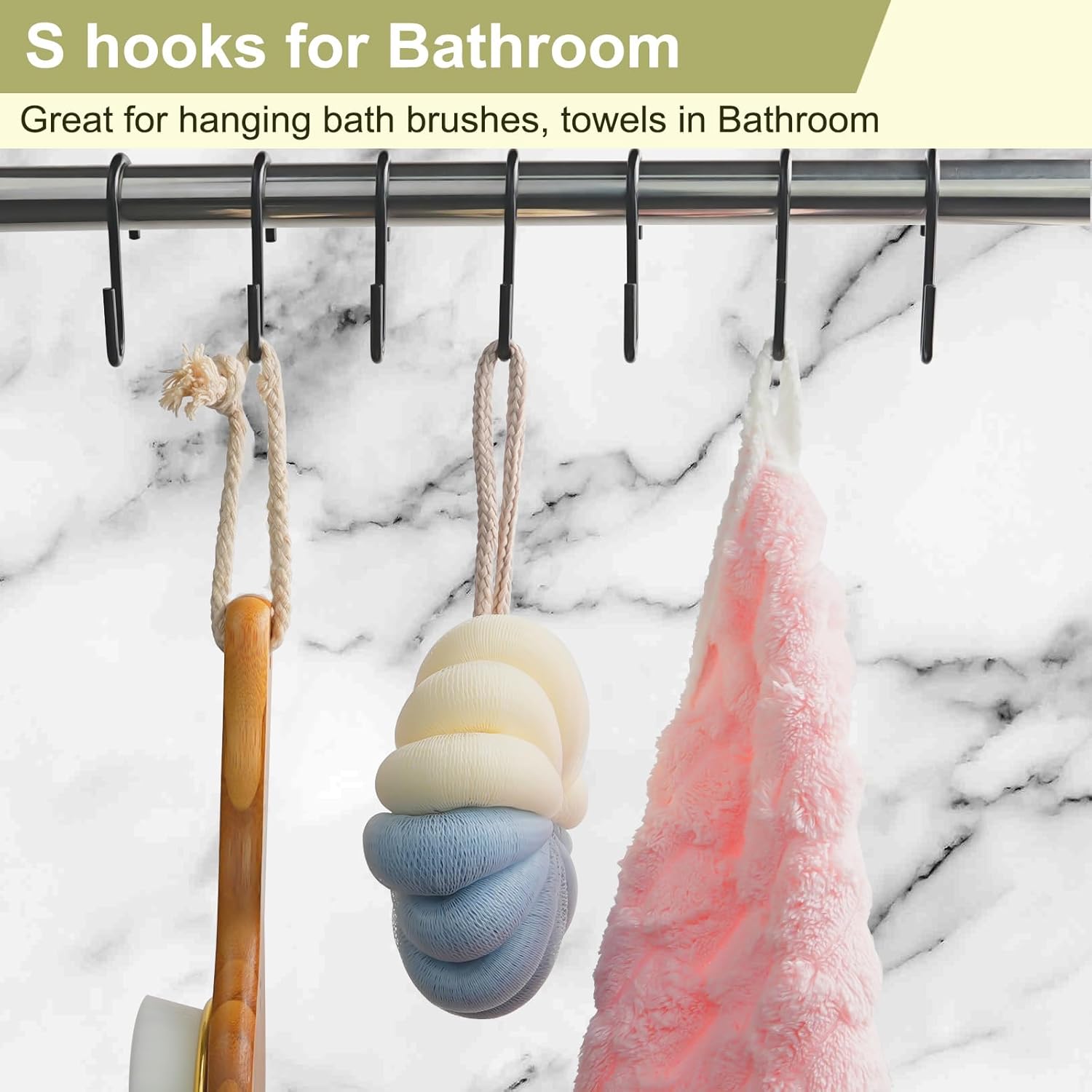 30 Pack 2.4 inches S Hooks for Hanging on Wire Shelves, Black S Shaped
