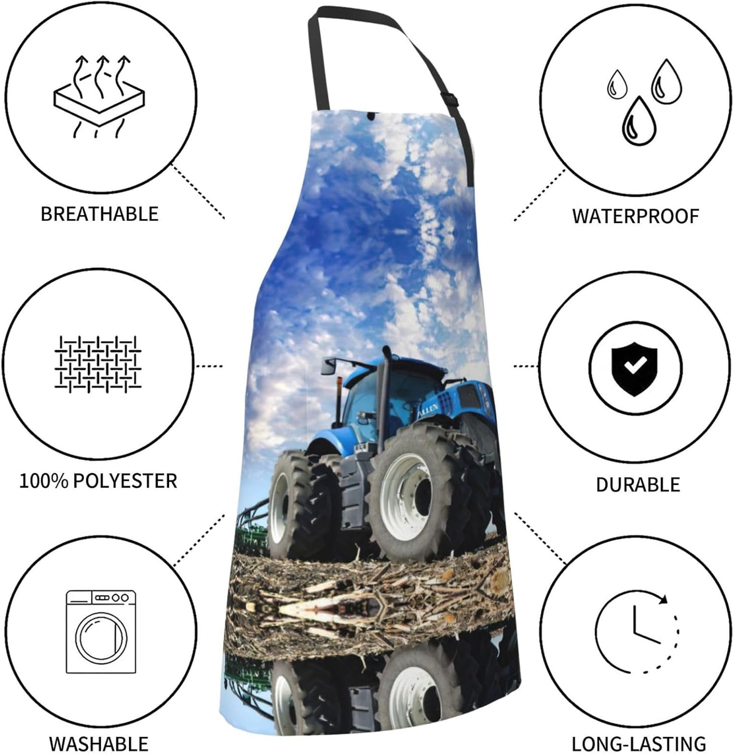 Farm Tractor Print 28 x 33in Waterproof Apron with Pockets Fashionable Versatile Smock for Baking