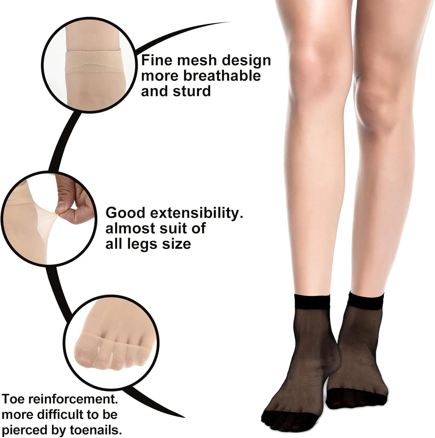 10 Pairs Nylon Socks for Women Sheer Ankle Socks Silky Breathable Hosi