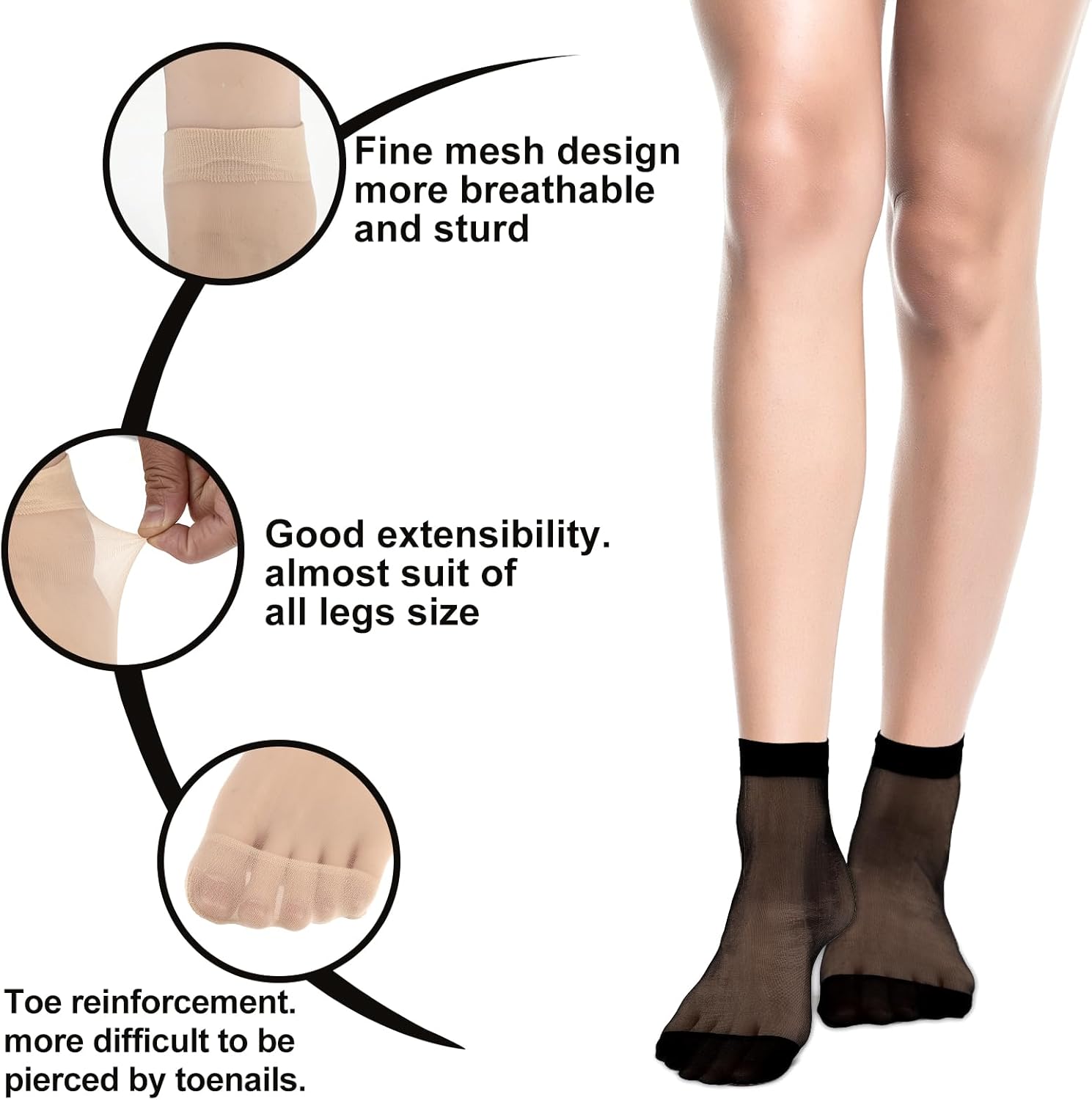 10 Pairs Nylon Socks for Women Sheer Ankle Socks Silky Breathable Hosi