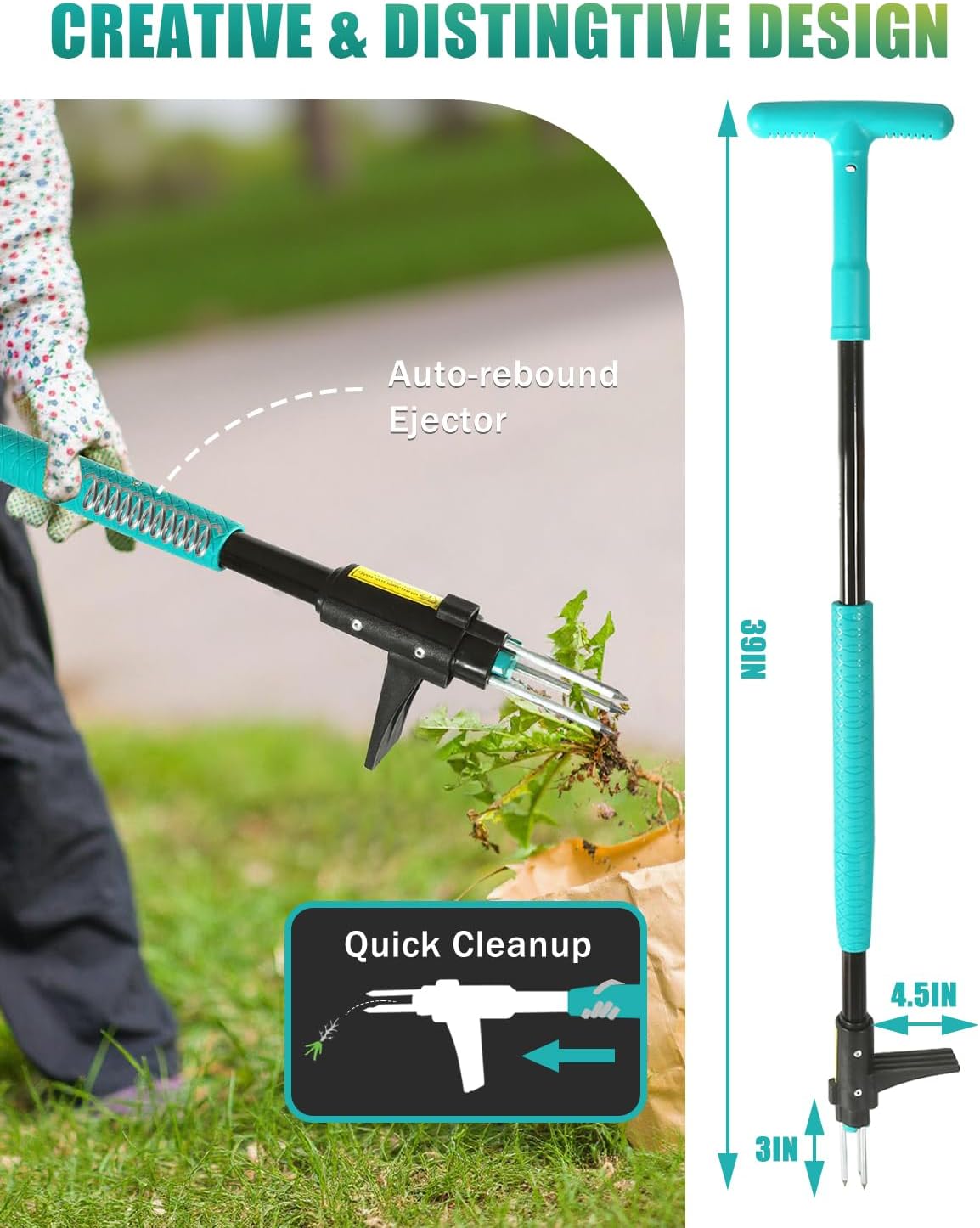 Breeze Touch 39" Weed Pulling Tool, 3-Claw Detachable Weed Puller Tool