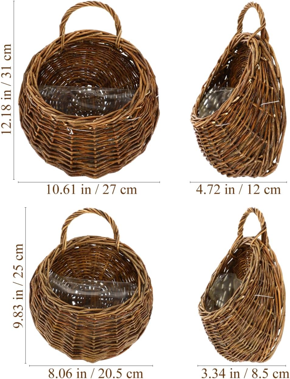 Yardwe Wicker Planter Wall Hanging Flower Pot Set - Rattan Hanging Basket for Indoor Outdoor Garden Decor 2 Pieces 4.7X10.5X4.7 Inches