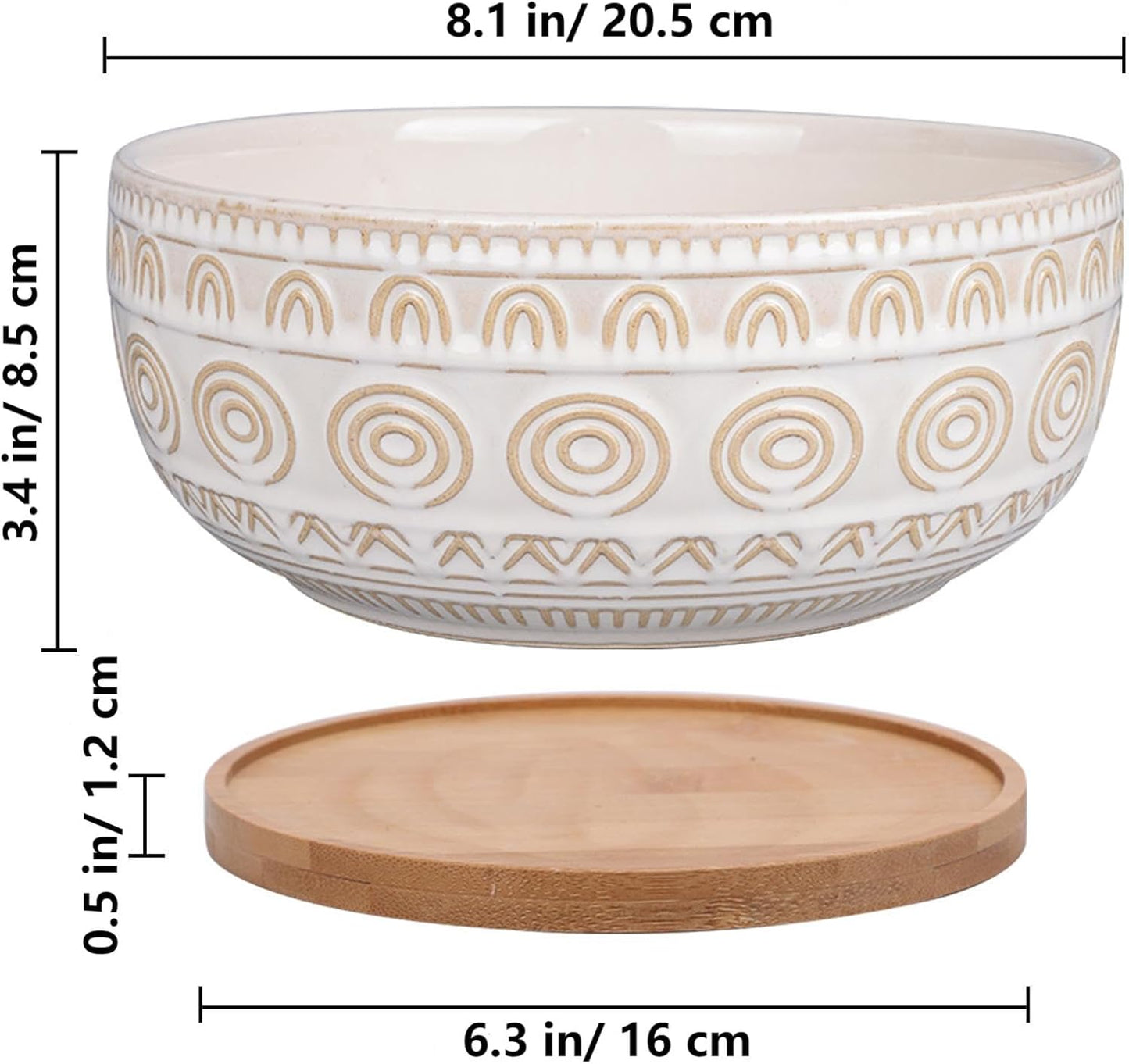 8 Inch Ceramic Succulent Planter Pot with Drainage Hole and Saucer Rou
