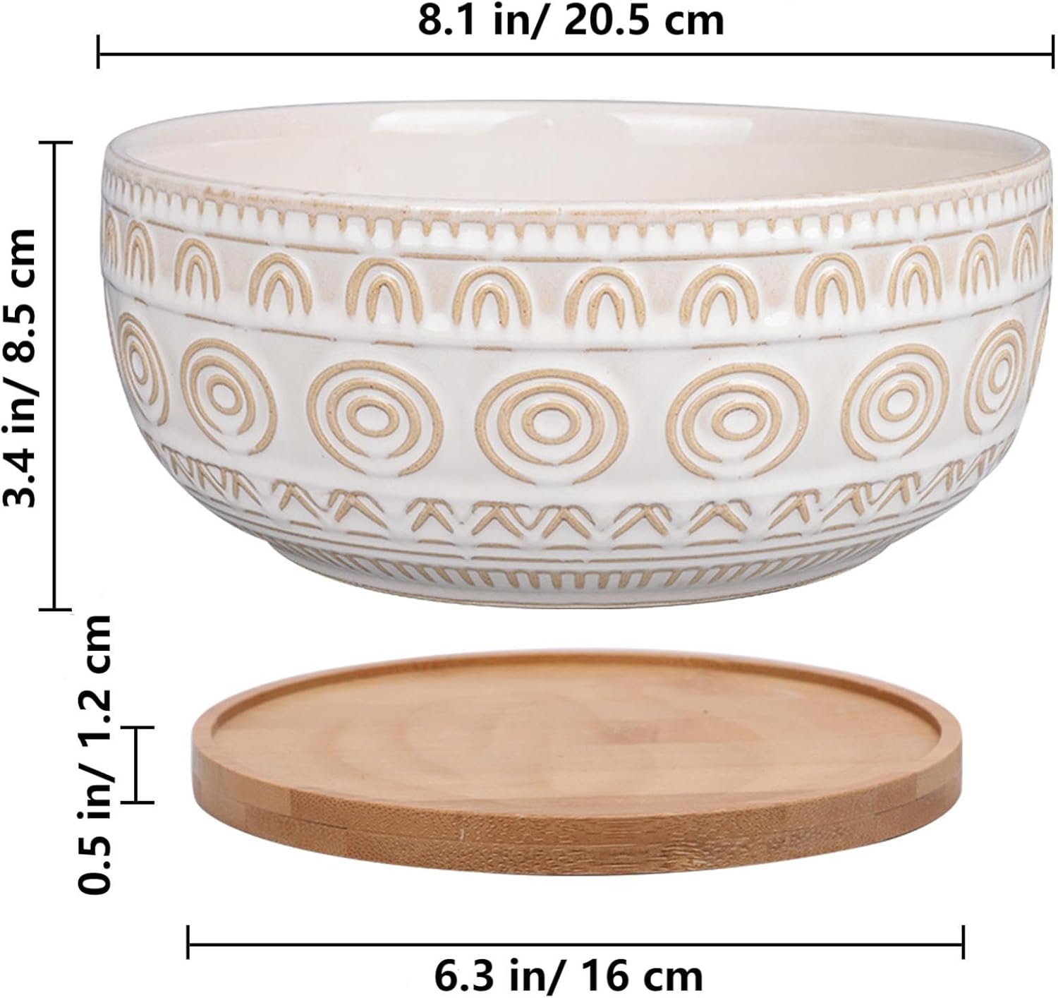 8 Inch Ceramic Succulent Planter Pot with Drainage Hole and Saucer Rou