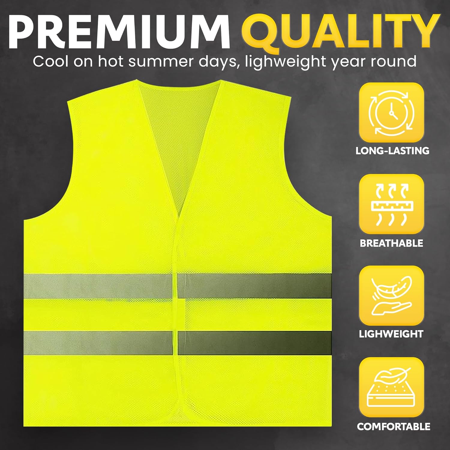 PeerBasics Safety Vests 10 Pack - Yellow Reflective High Visibility, H