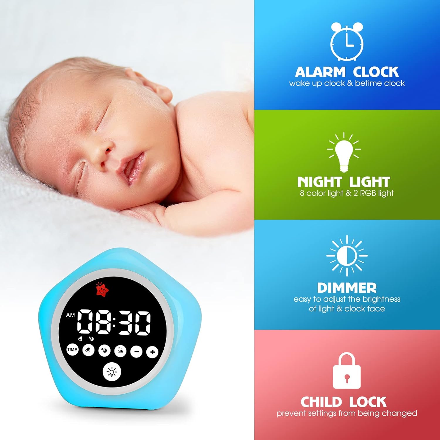 Kids Alarm Clock, Ok to Wake Clock with Green Light Red Light, Toddler