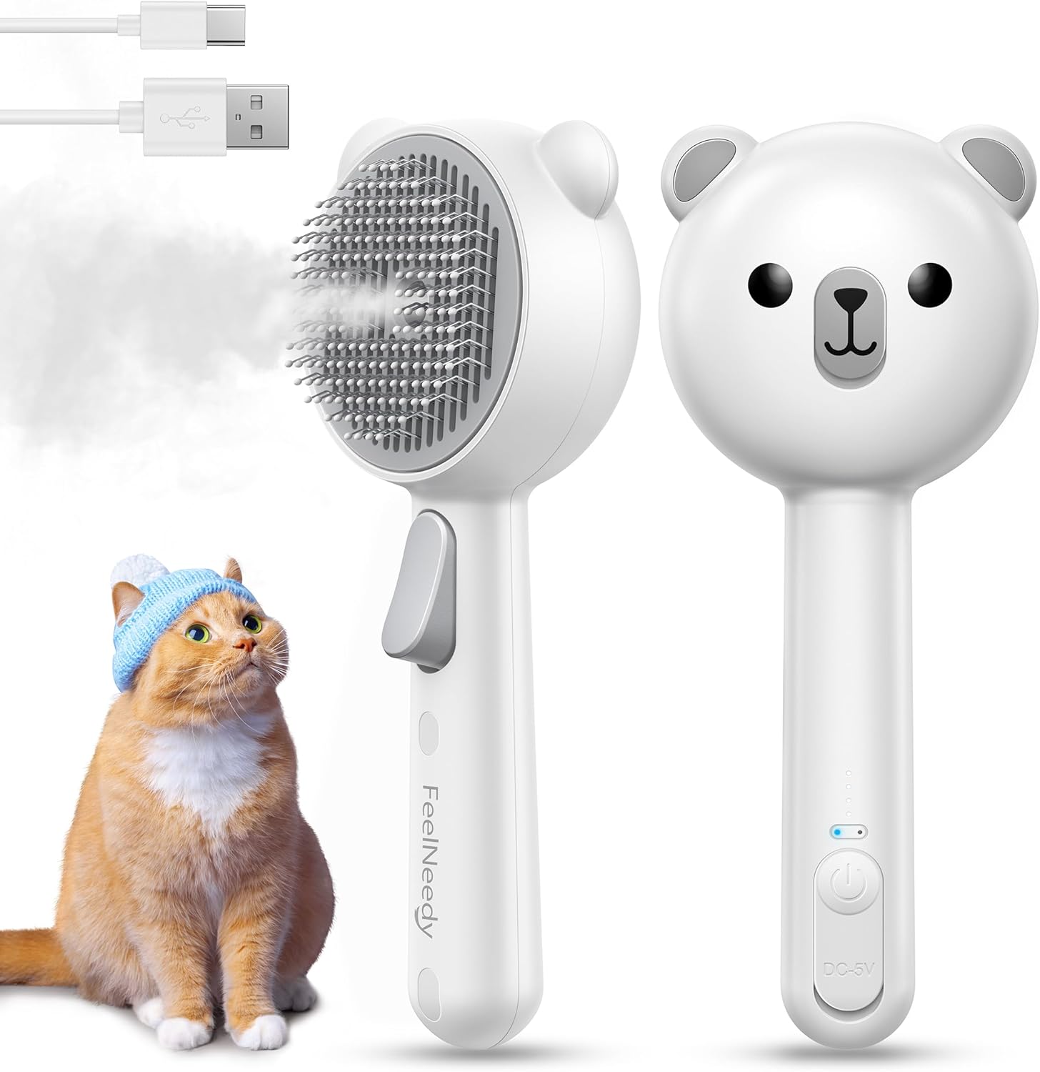 FEELNEEDY Cat Steam Brush, Brushes for Indoor Cats with Release Button