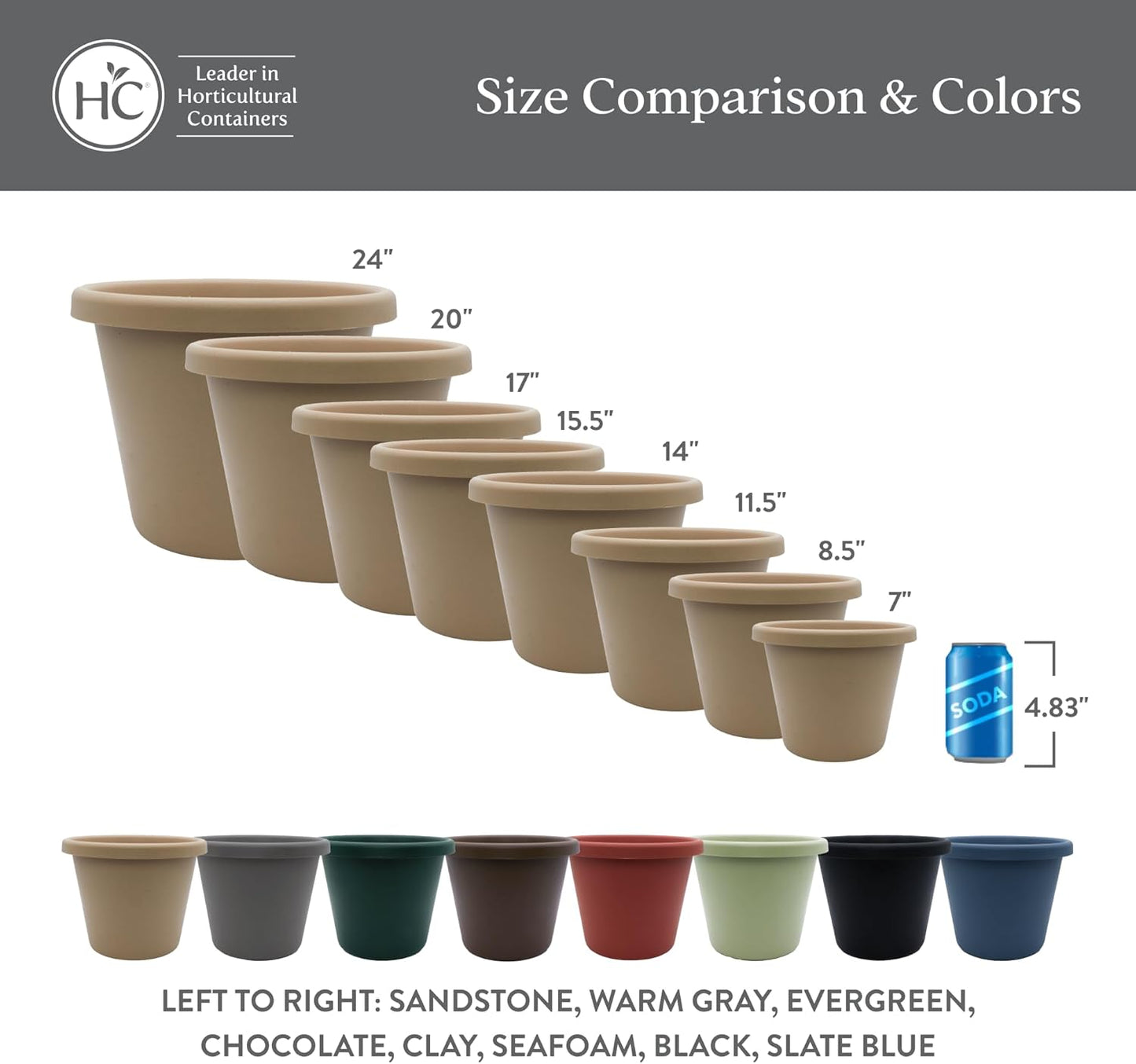 The HC Companies 14 Inch Classic Round Planter Pots with Drainage, Rol
