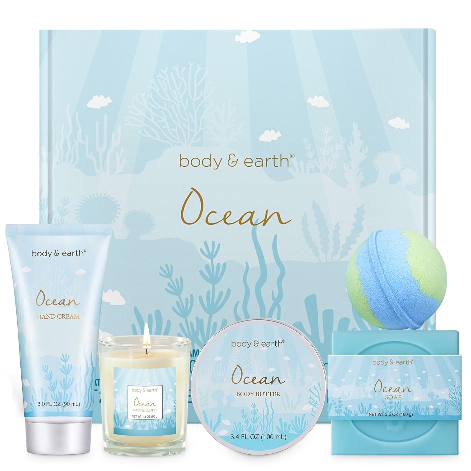 Gifts for Women, Bath and Body Womens Gift Sets with 5 Pcs Ocean Scent