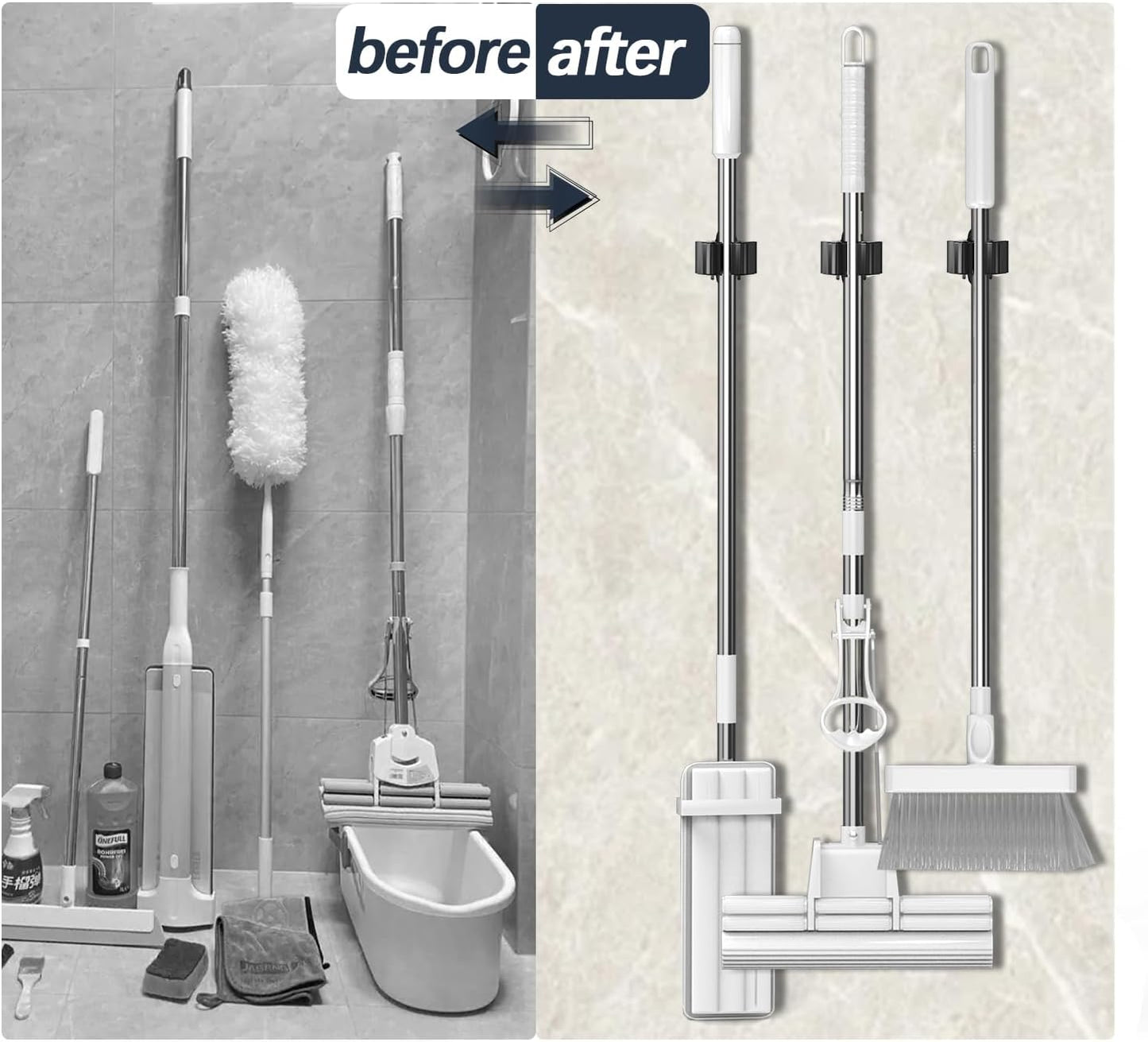 3-H Stainless Steel Broom Holder Wall Mount 15-Pack- Heavy Duty Mop Organizer, Wall Mounted Broom Storage with Secure Mounting for Laundry Garage Bathroom