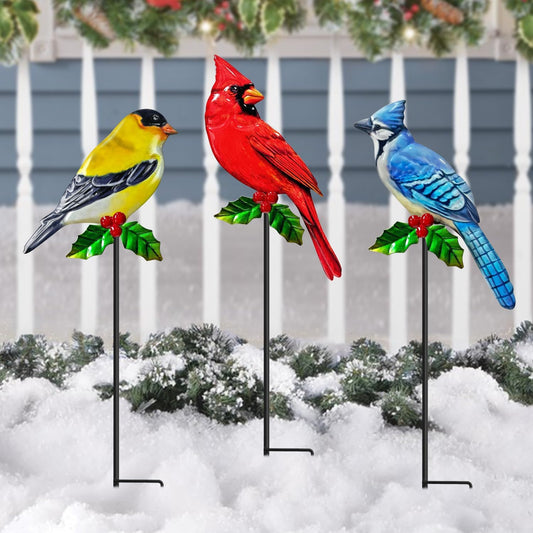 WAIU Metal Birds Garden Stakes 3 Pack Outdoor Lawn Ornaments, Garden Decor, Outside Decorations for Yard