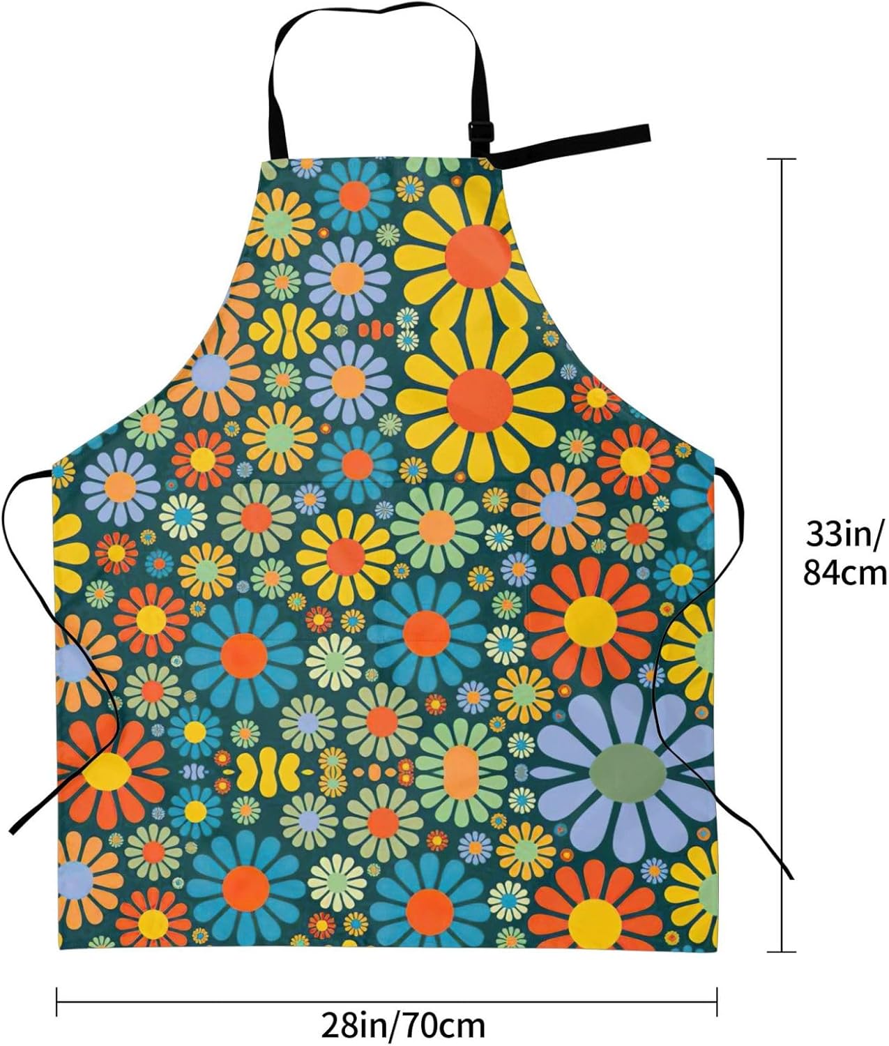 Hippie Pattern Print Laundry apron 28x33 In Waterproof Kitchen Apron with Pockets for Cooking Baking