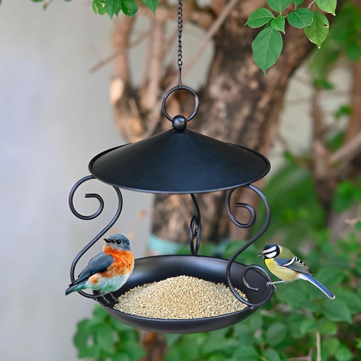 1. Sturdy Metal Squirrel-Proof Bird Feeder with Wide Roof Large Tray & Weatherproof Design for Garden Backyard Birds Bird Feeder for Backyard and Garden