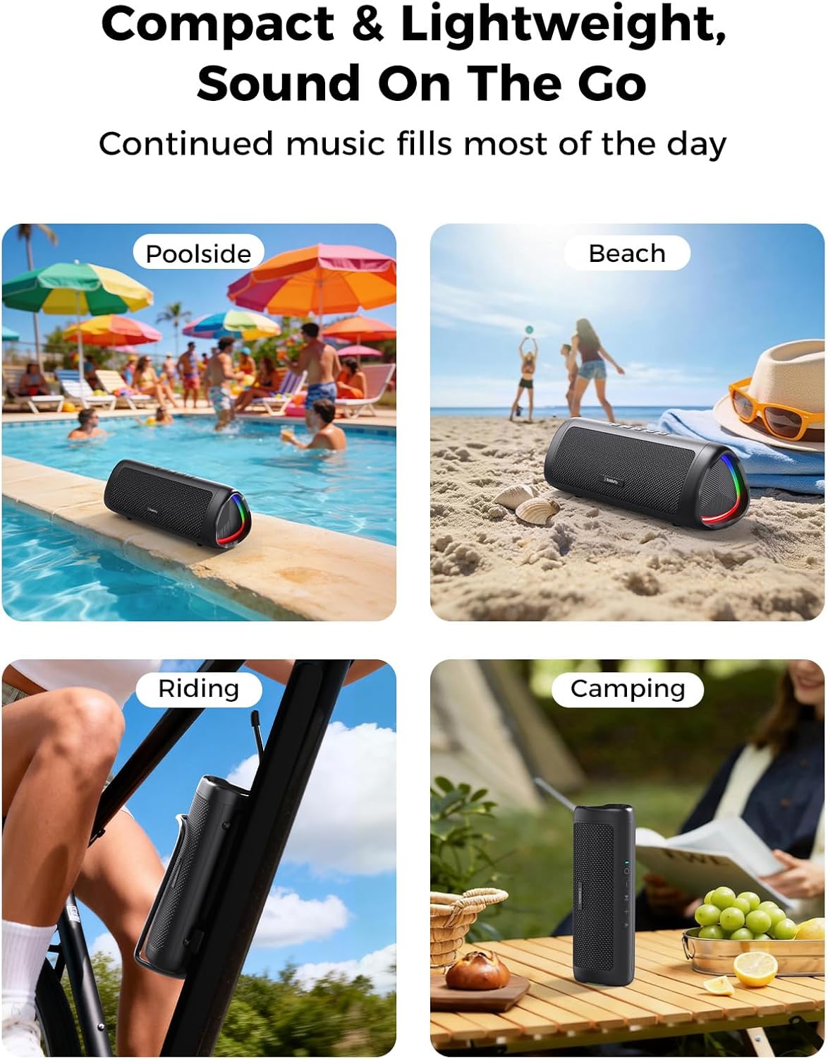 Bluetooth Speaker with HD Sound, Portable Wireless, IPX5 Waterproof, U