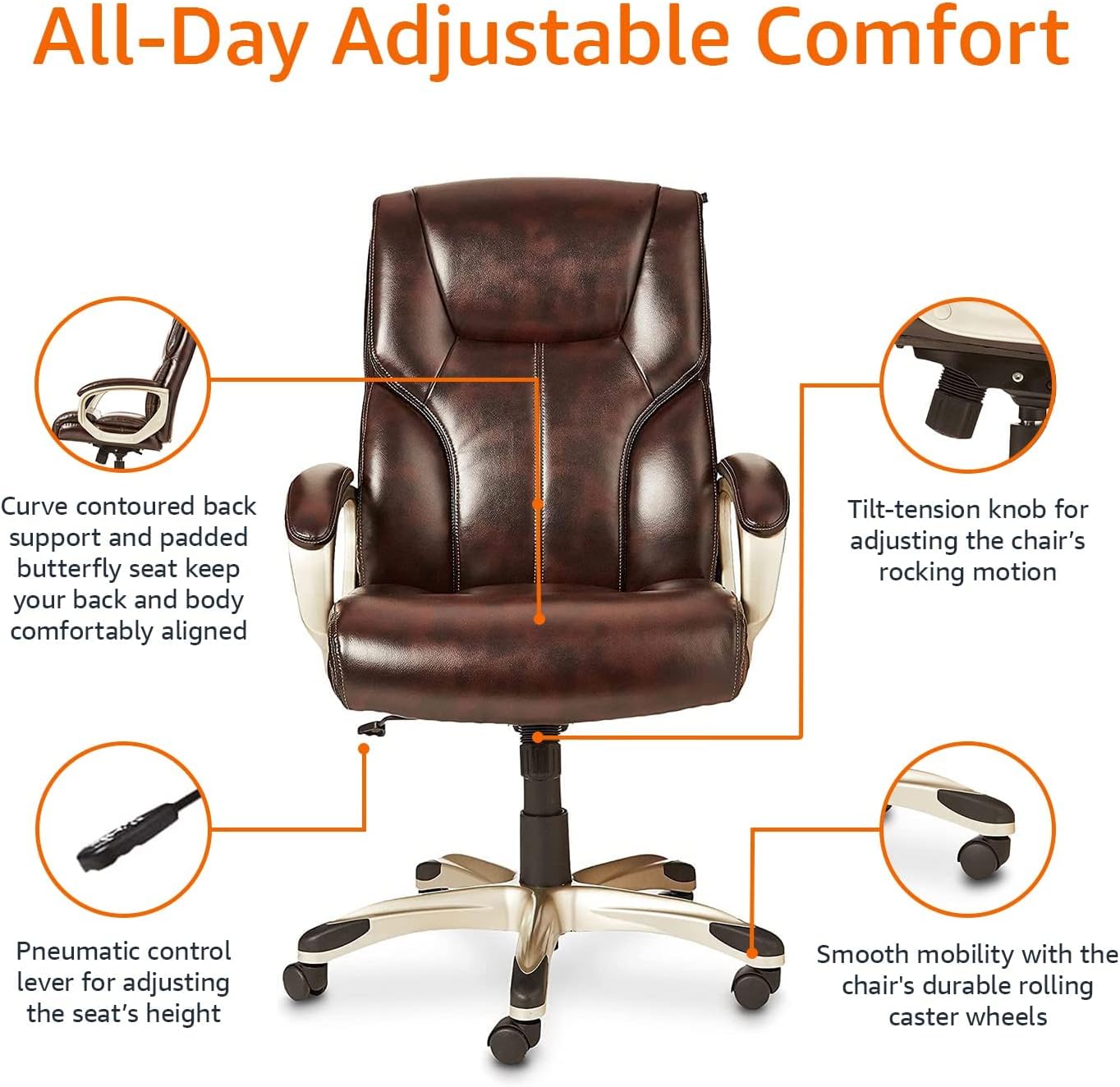Amazon Basics Executive High Back Office Chair, Adjustable Height, Til