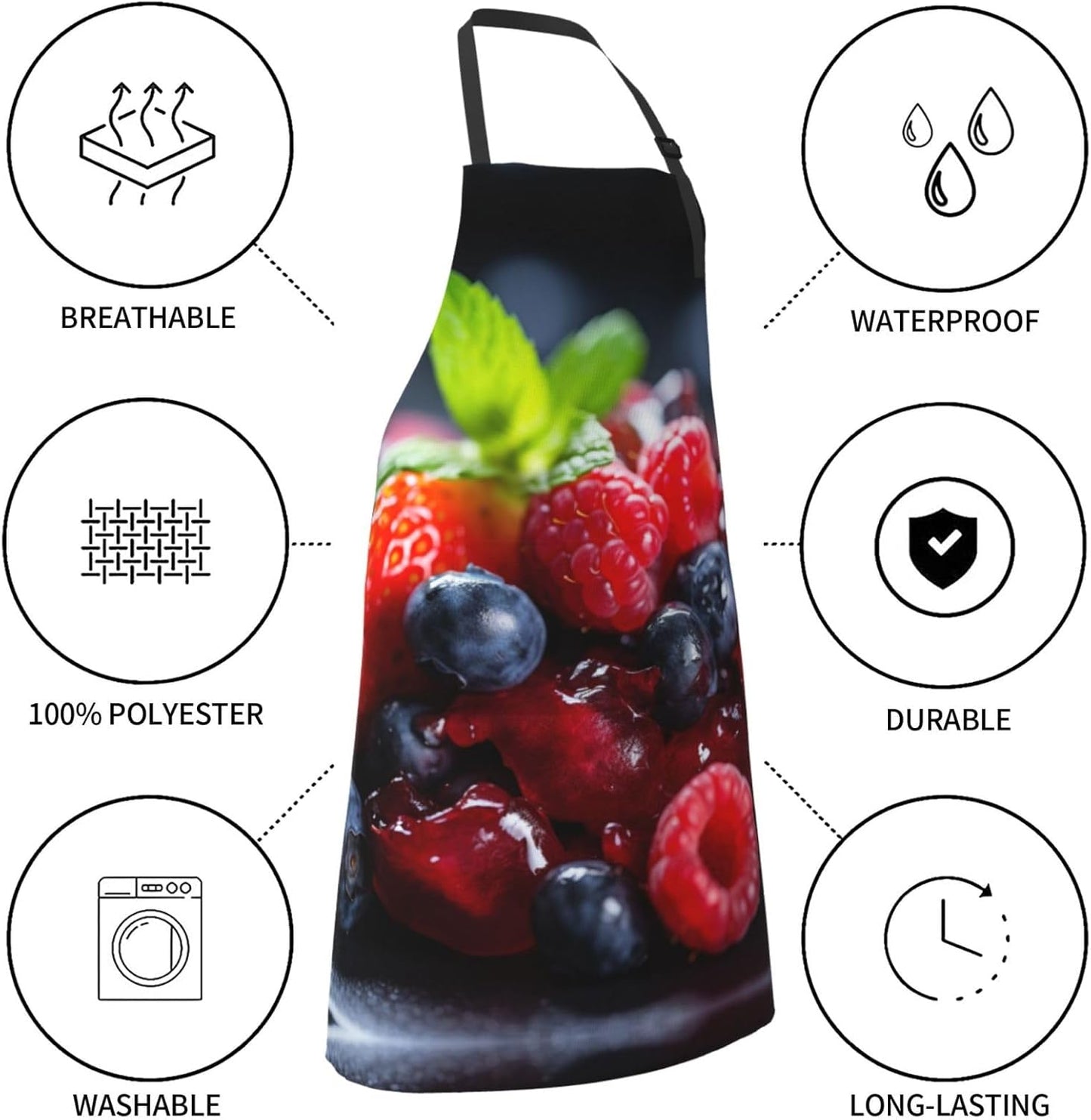 fruits on wood print Waterproof apron with pocket adjustable cooking apron for adult kitchen bibs to bake