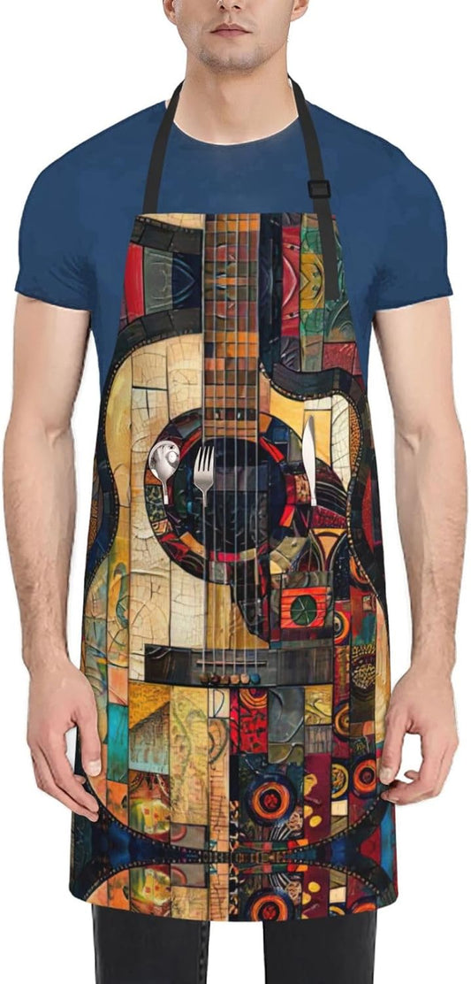 Art Guitar Pattern print Waterproof chef's apron with pocket apron for kitchen cooking baking barbecue and gardening