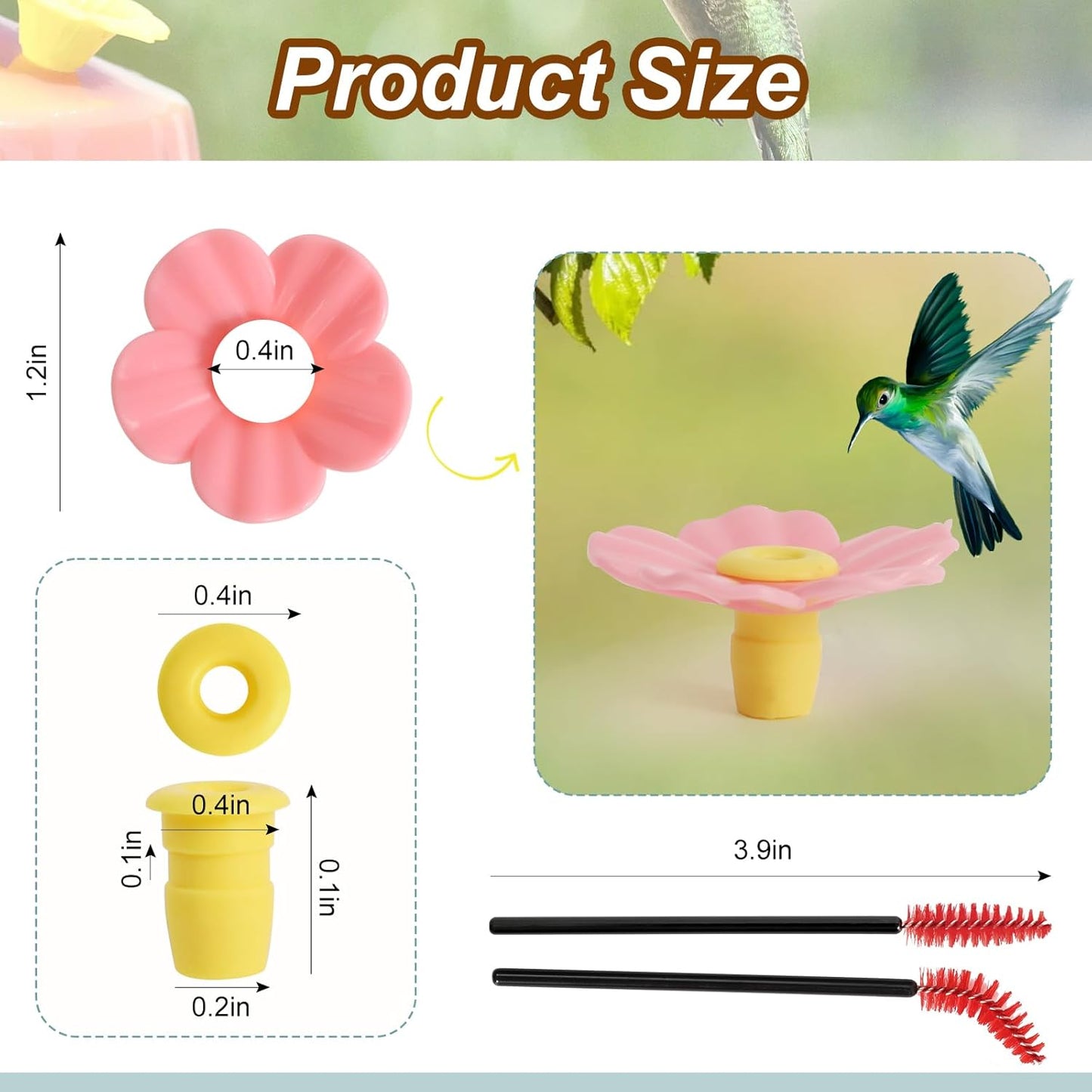 30 Pieces Hummingbird Feeders Replacement Flowers and 2 Cleaning Brushes, Feeding Ports Replacement Bird Feeder Replacement Parts for Hanging Feeding Hummingbird Outdoors(Pink)