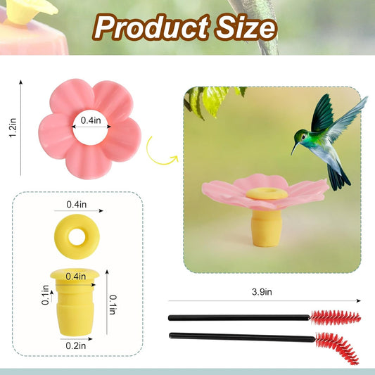 30 Pieces Hummingbird Feeders Replacement Flowers and 2 Cleaning Brushes, Feeding Ports Replacement Bird Feeder Replacement Parts for Hanging Feeding Hummingbird Outdoors(Pink)