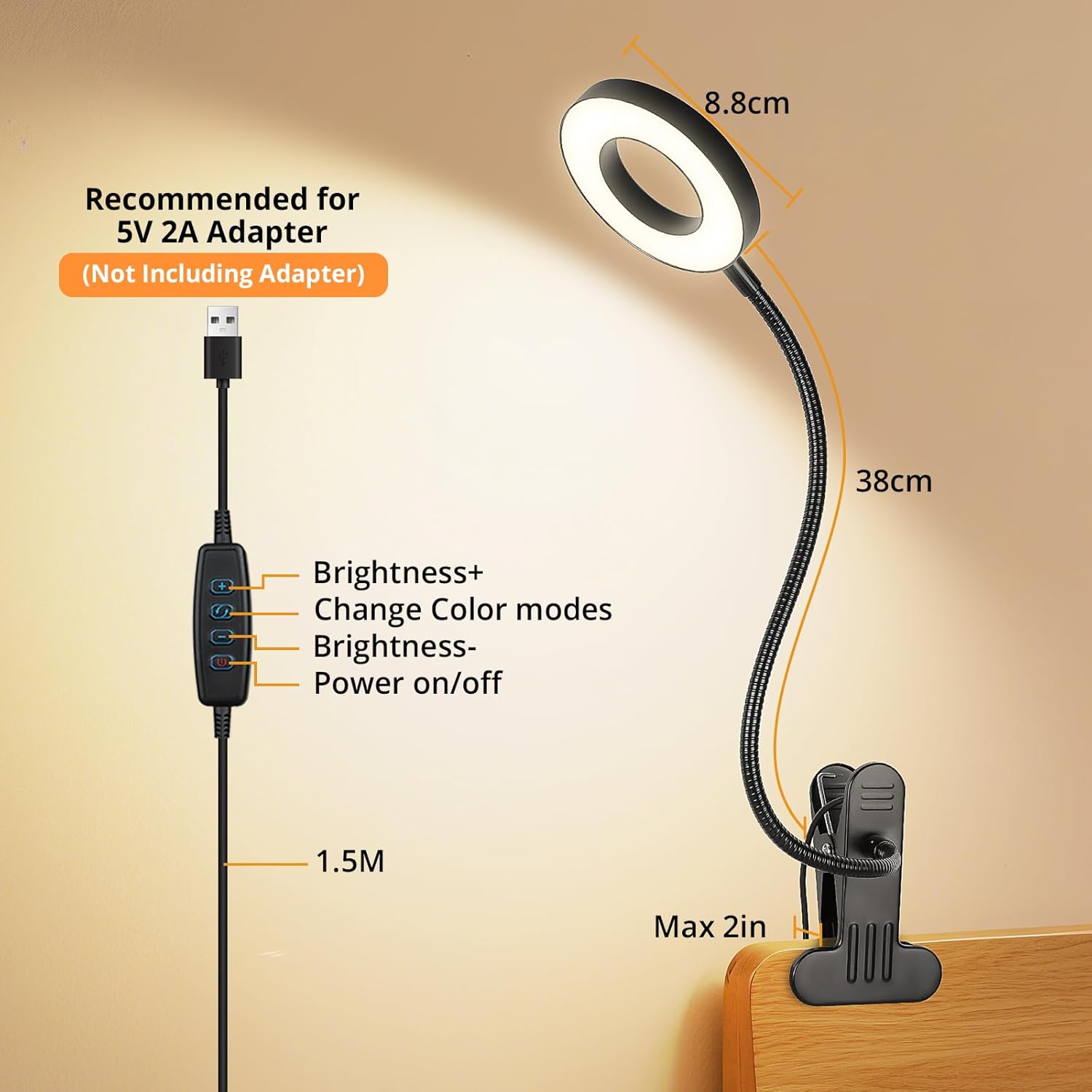 Desk Lamp Clip Light, 10 Dimmable Brightness 3 Light Modes Reading Lig
