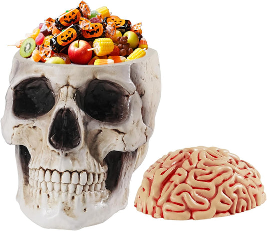 Skull Bowl, Halloween Skull Candy Dish, Human Head Flower Pot Planter Bowl, Resin Skull Head With Brain for Halloween Christmas Candy Servers