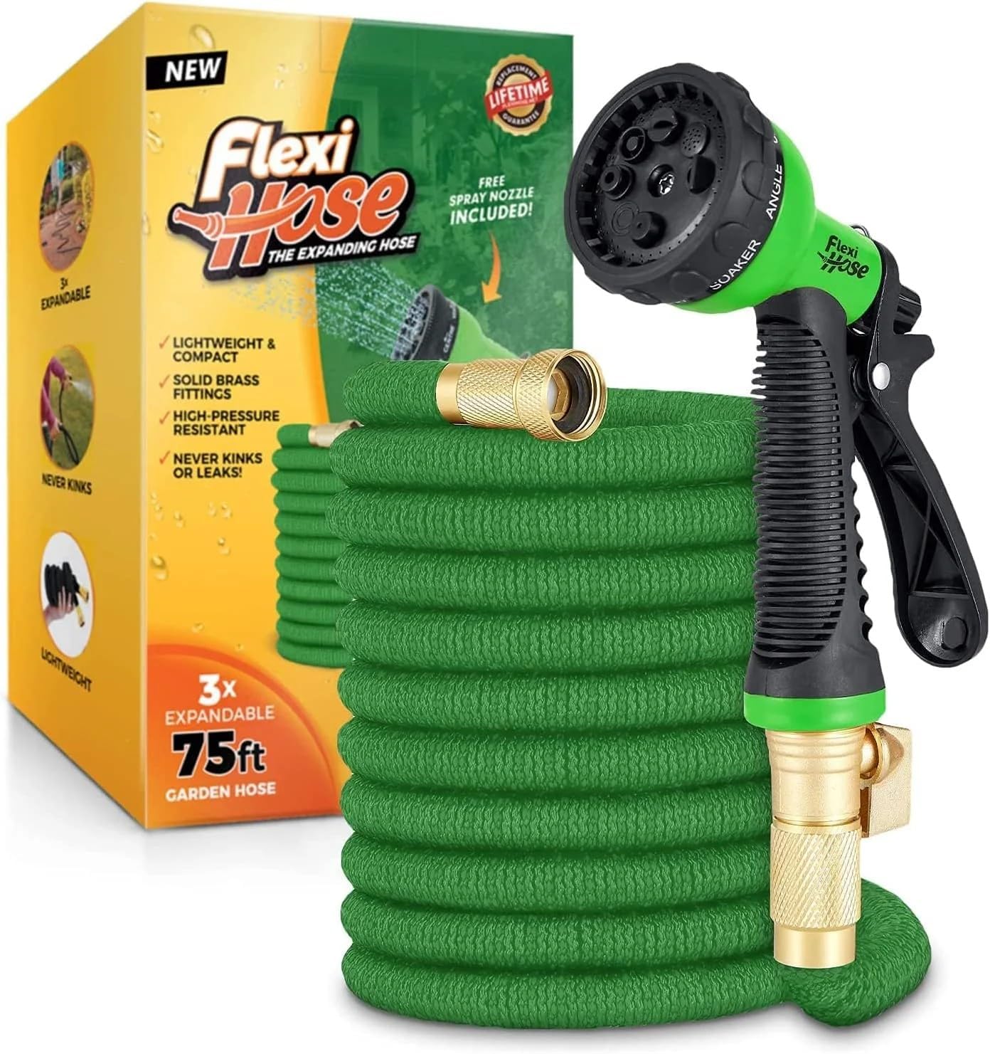 Flexi Hose with 8 Function Nozzle, 75FT - Lightweight Expandable Garde