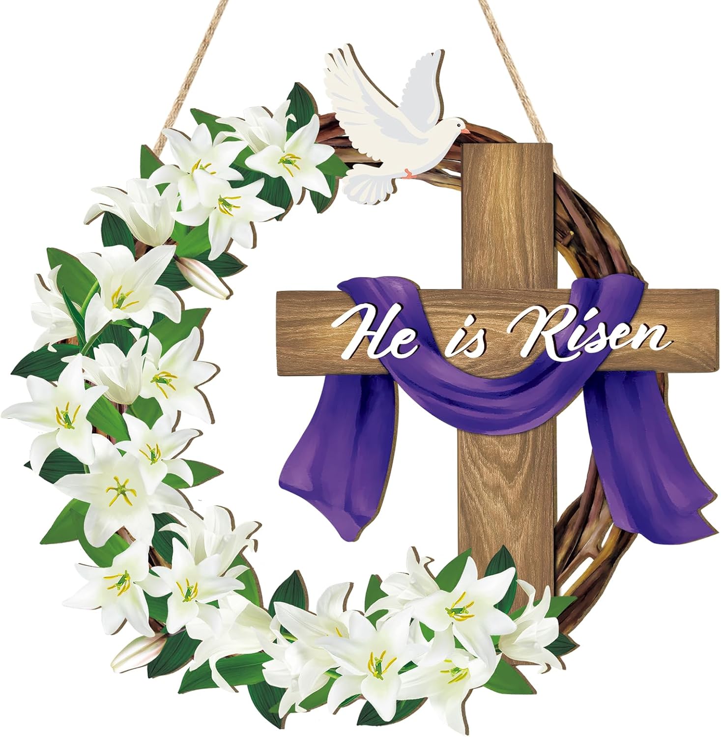 He is Risen Easter Decoration Wooden Wreaths for Front Door Sign Cross
