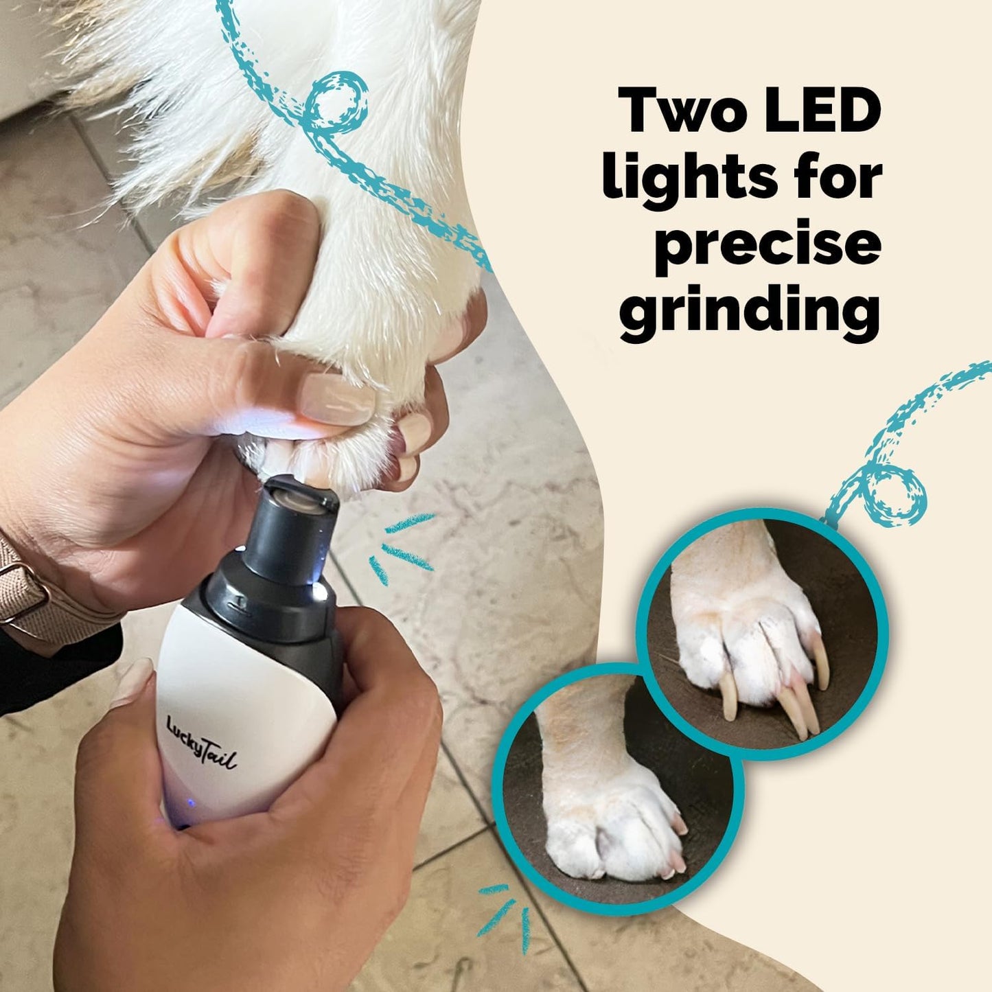 LuckyTail Pet Nail Grinder for Dogs and Cats - Super Quiet and Low Vib