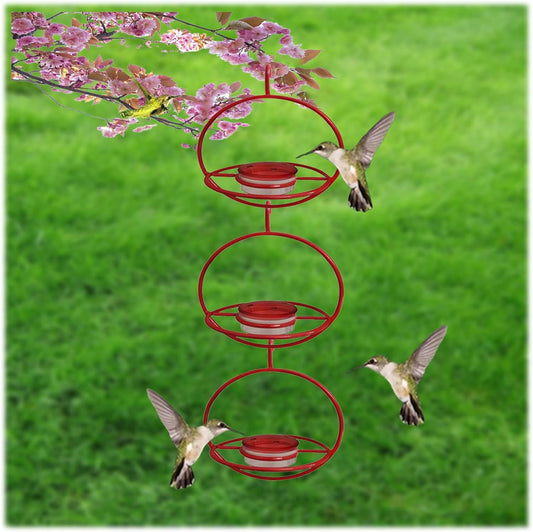 2025 New Model 3 Pack Humble Slim Hummingbird Feeder - Circular Leak-Resistant Design, Easy Clean & Fill, Outdoor Hanging Feeders for Garden, Backyard, Patio, Window (Red)