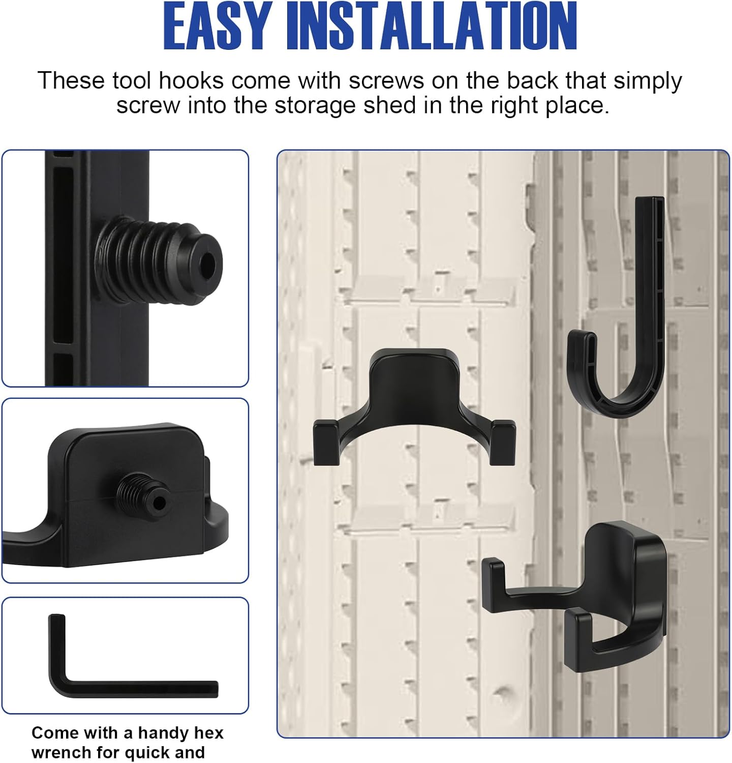 21 Pcs Storage Shed Tool Hooks Compatible with Suncast Shed Accessories, Heavy Duty ABS Shed Organizer for Garden Tools, Ladders and Hoses, Replacement for Craftsman and Lifetime Sheds