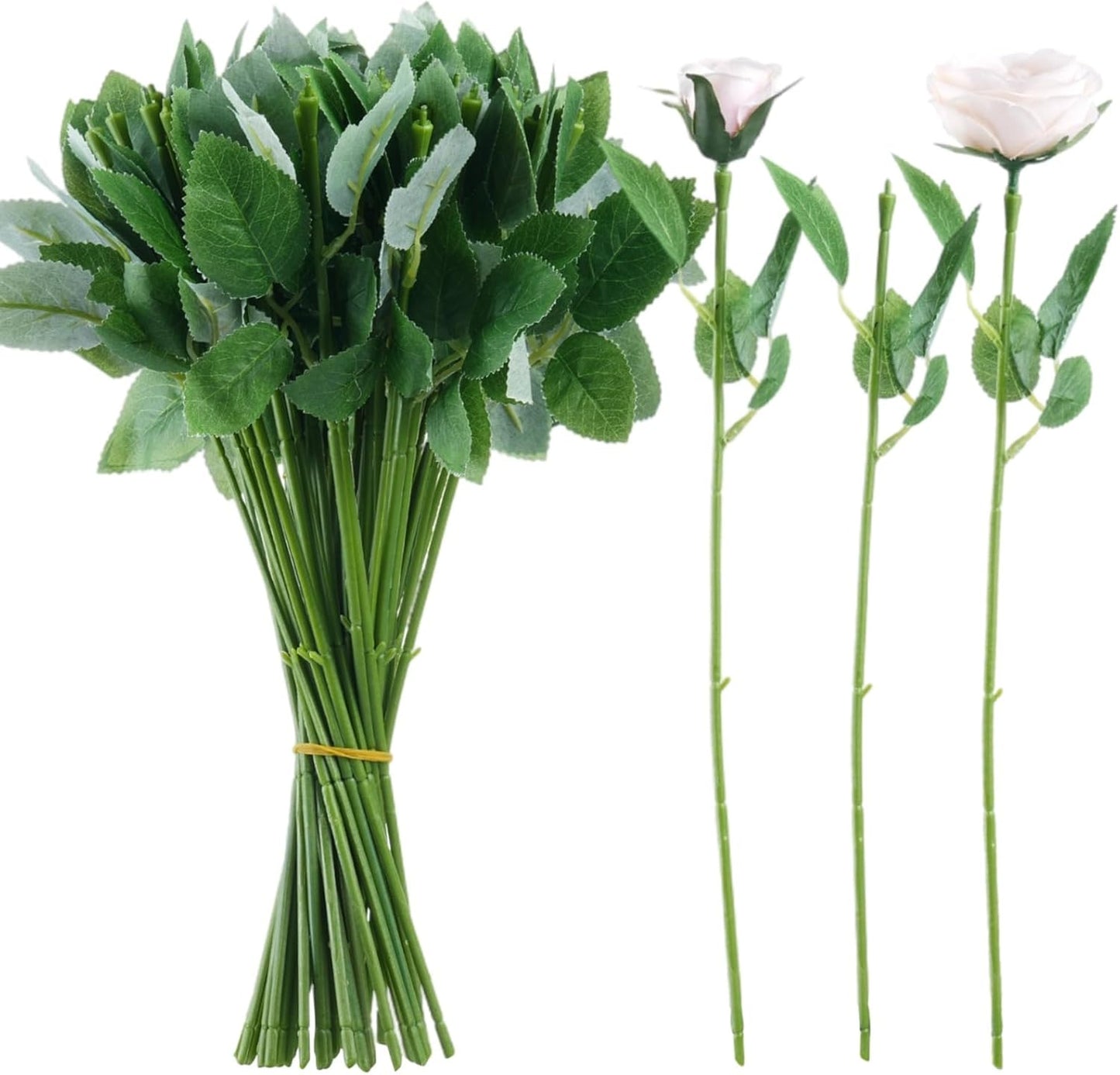 OMISTAR 50 Pcs Artificial Rose Stems, DIY Fake Flower Stems with Green