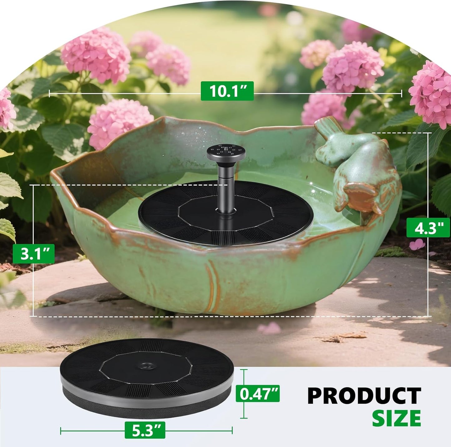 Solar Fountain Ceramic Bird Bath for Outdoors Hummingbird Solar Bubbler Fountain with Ground Ceramic Bird Baths Bowl for Outside, Large Table Top Garden Décor for Patio, Yard & Home