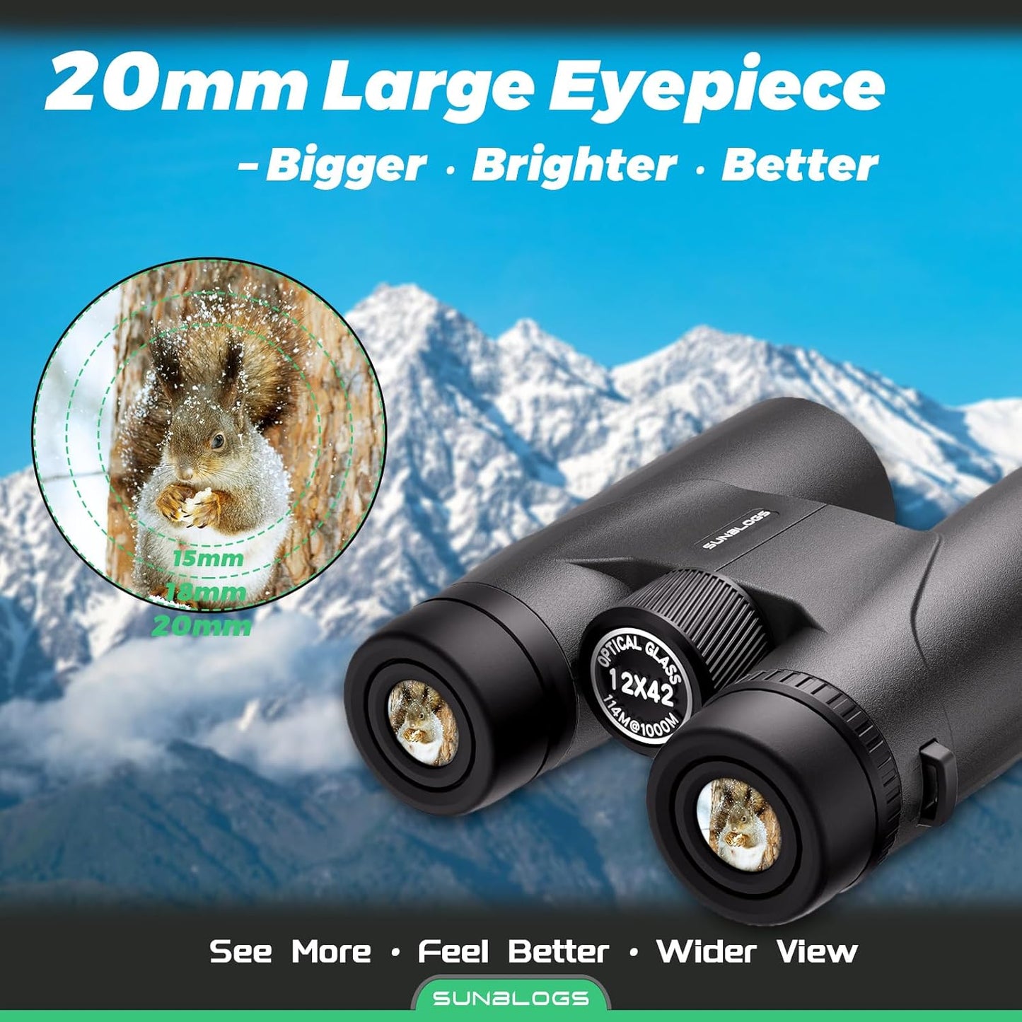 12x42 HD Binoculars for Adults High Powered - Waterproof BAK4 Prism Binoculars for Bird Watching, Hunting, Travel, Hiking & Opera - Super Bright Lightweight Binocular (Black)